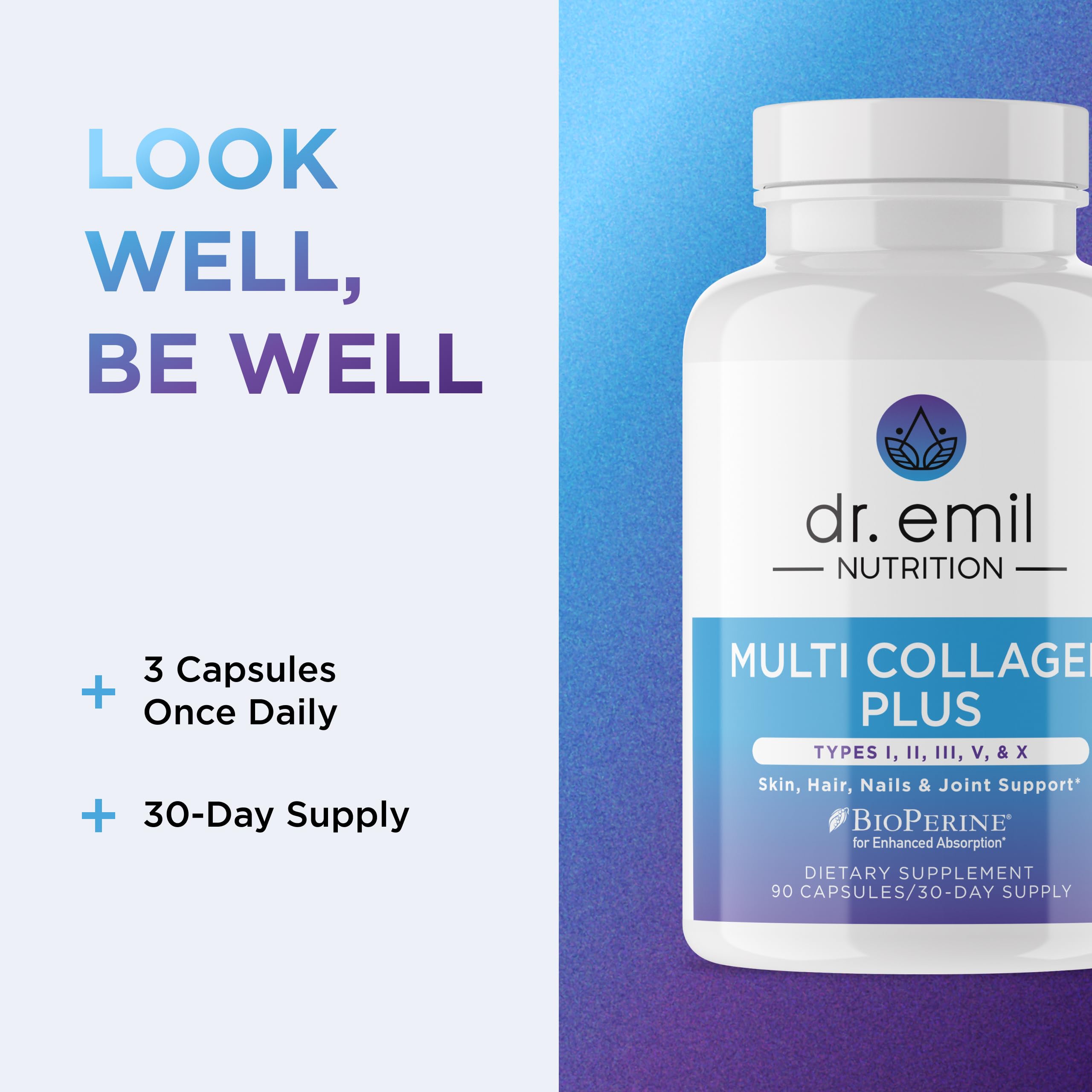 DR. EMIL NUTRITION Women's Multi Collagen Pills | Collagen Supplements | Support Hair, Skin, Nails & Joints | Hydrolyzed Collagen Supplements | Types I, II, III, V & X | 90 Capsules DR. EMIL NUTRITION Au supplements
