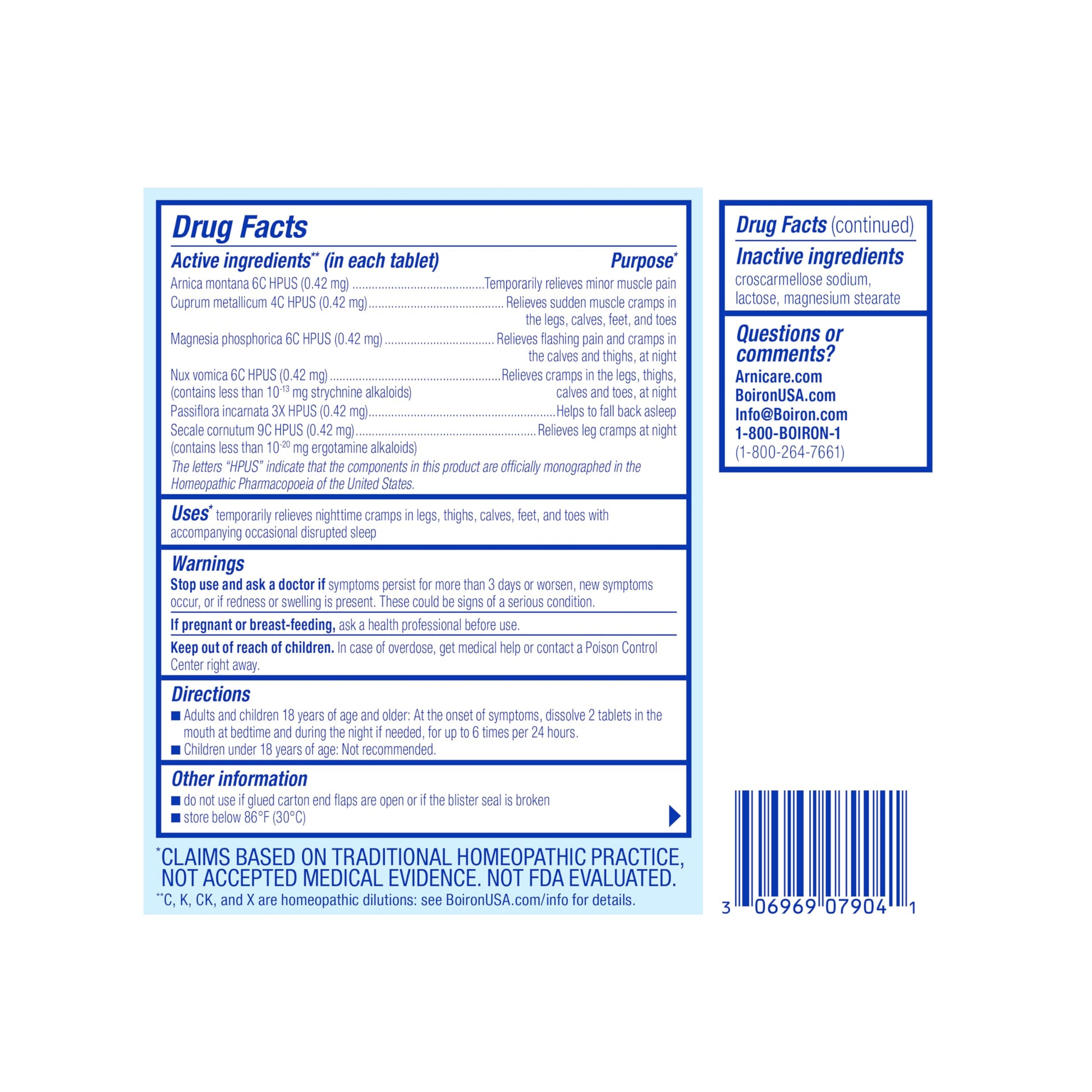 Boiron Arnicare Leg Cramps PM for Nighttime Relief from Cramping and Stiffness in Feet or Calves - 60 Tablets Boiron Au supplements