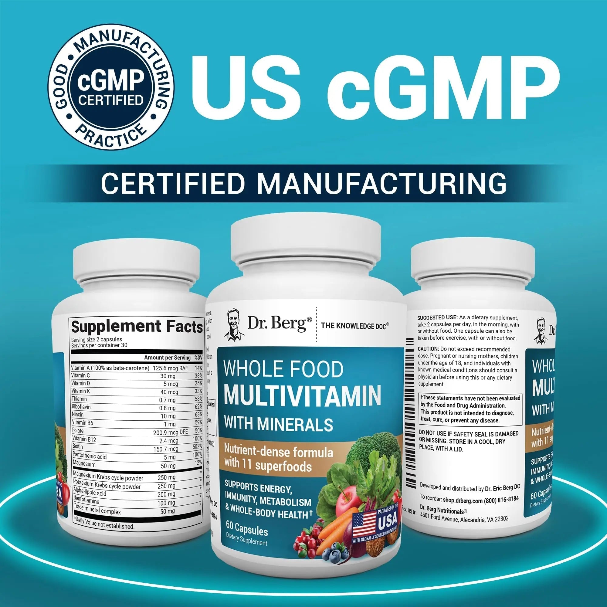 Dr. Berg Whole Food Multivitamin with Minerals - Daily Multivitamin for Men and Women - Includes Premium Whole Food Fruits and Vegetable Blend Dr. Berg Nutritionals Au supplements