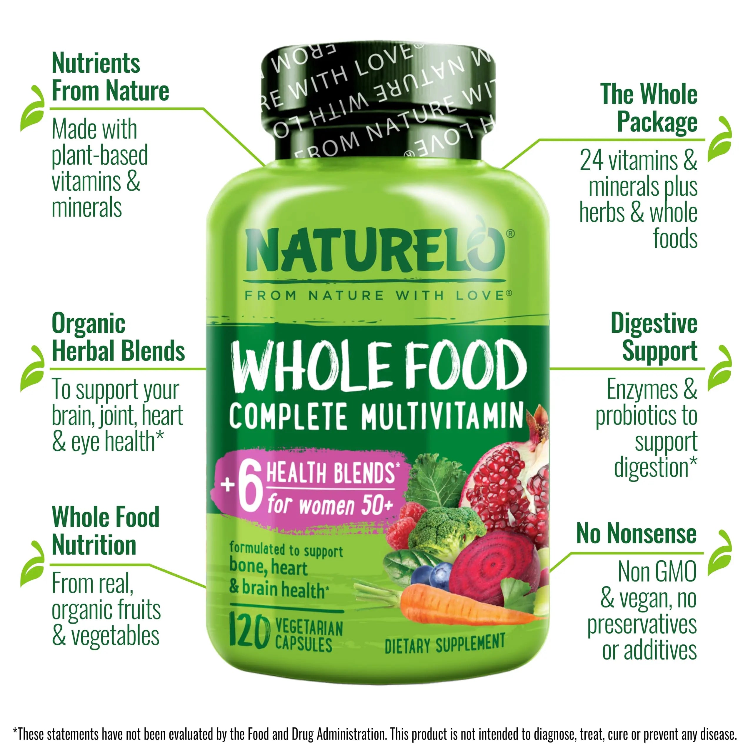 NATURELO Whole Food Multivitamin for Women 50+ (Iron Free) with Vitamins, Minerals, & Organic Extracts NATURELO Au supplements