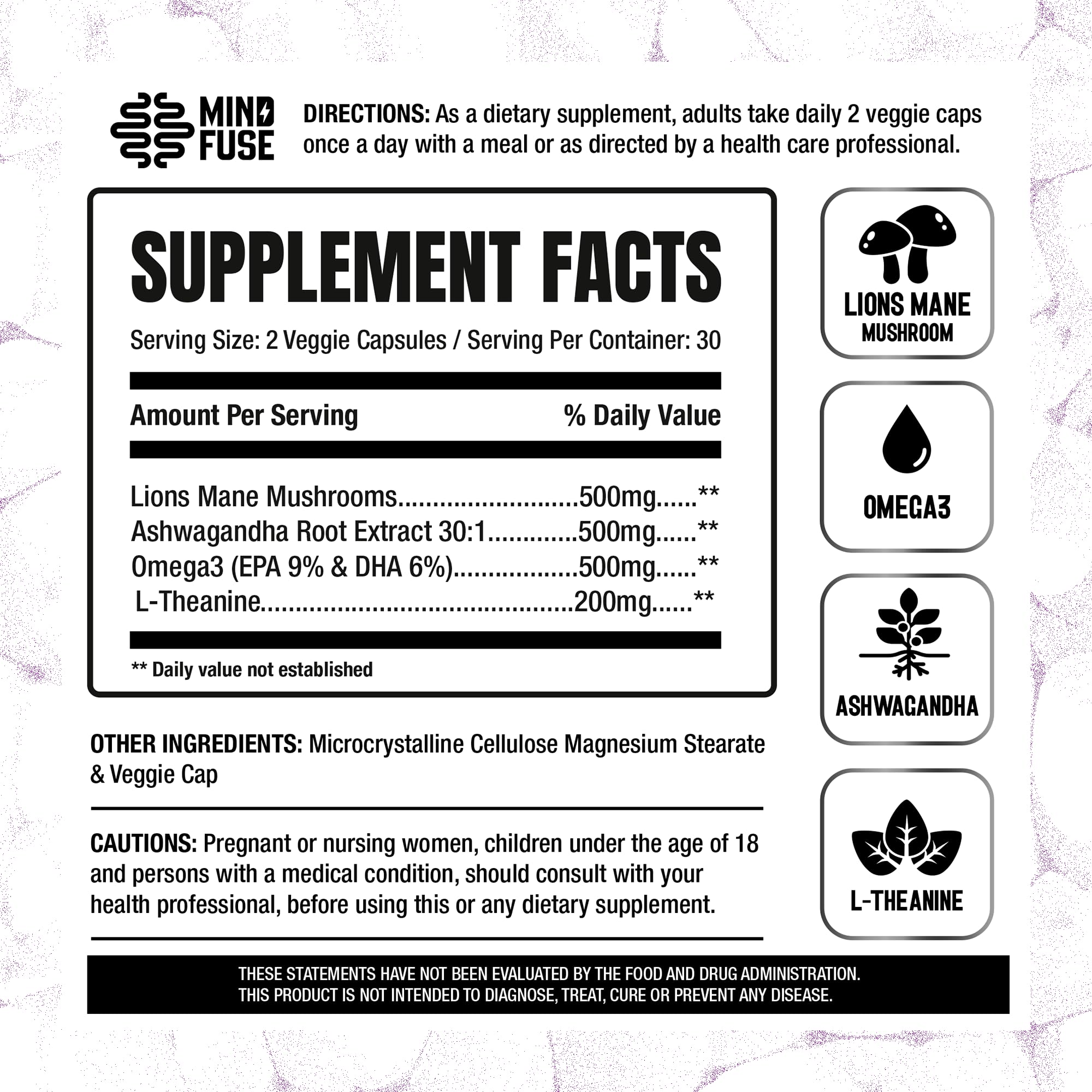Nootropic Memory Booster Supplement for Adults - Lion’s Mane Capsules with Omega-3, Ashwagandha & L-Theanine for Focus & Memory - Gluten-Free 60 Capsules Mind Fuse Au supplements