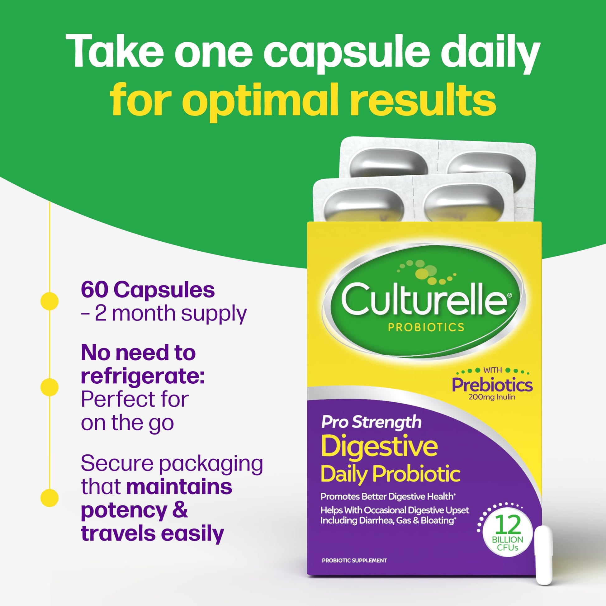 Culturelle Pro Strength Daily Probiotics For Digestive Health (2 Month Supply) with Prebiotics for Women & Men, Supports Occasional Diarrhea, Gas & Bloating, Gluten & Soy Free, 60 Count Culturelle Au supplements