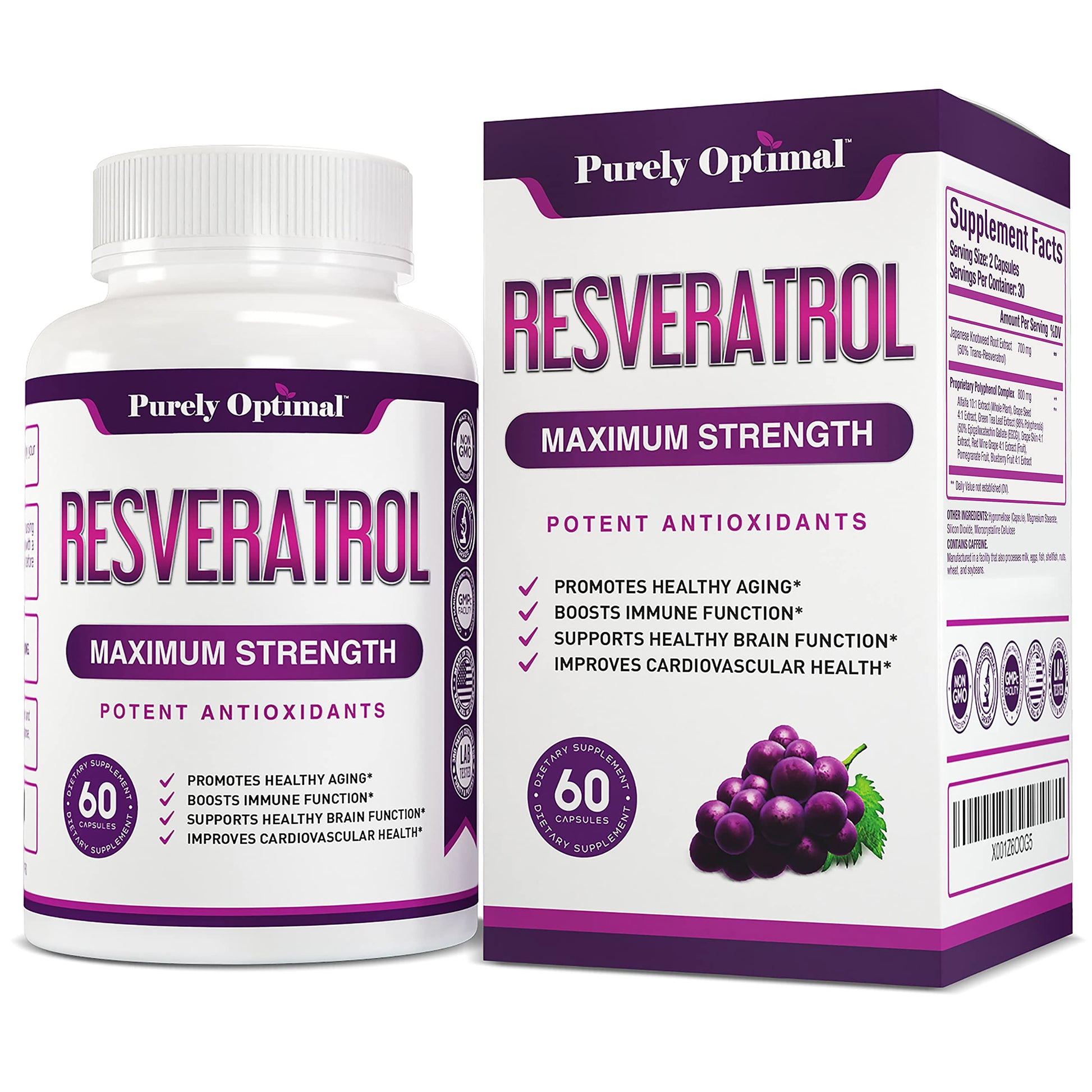 Premium Resveratrol Supplement 1500mg - Max Strength, Trans Resveratrol Capsules Purely Optimal Au supplements