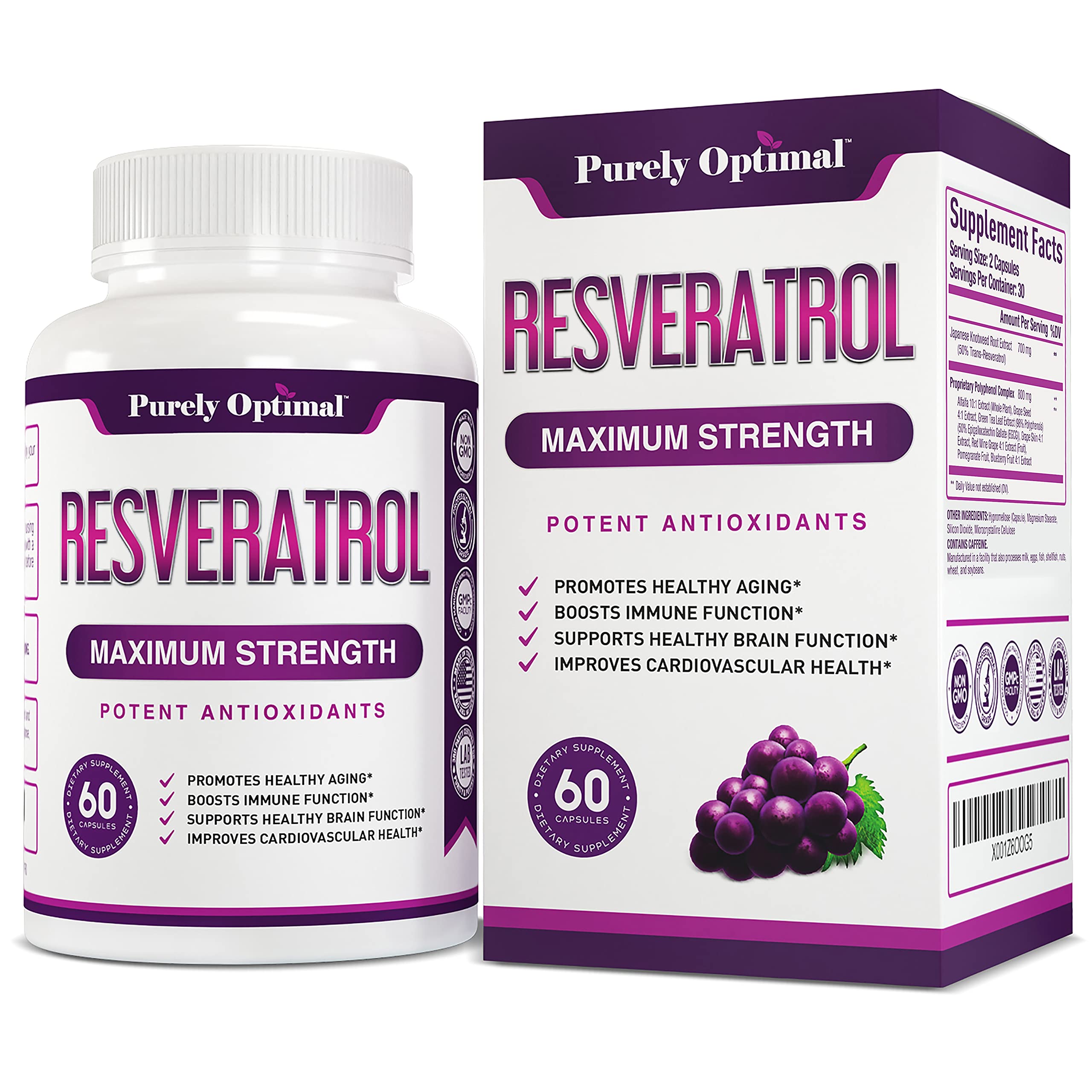 Premium Resveratrol Supplement 1500mg - Max Strength, Trans Resveratrol Capsules Purely Optimal Au supplements