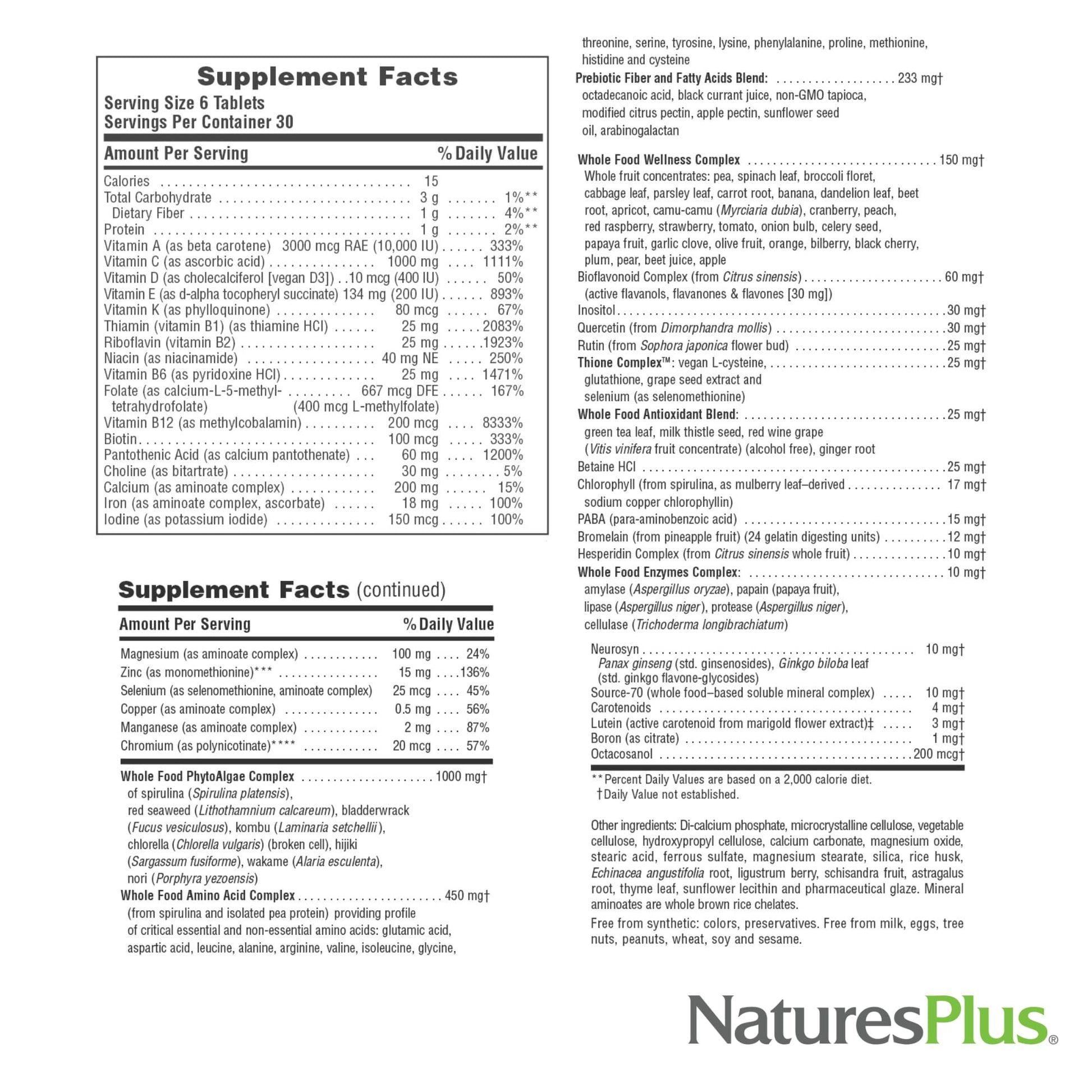 NaturesPlus Ultra Source of Life Multivitamin - 180 Mini-Tablets - with Whole Foods, Herbs, Lutein & Enzymes - Vegetarian, Gluten Free - 30 Servings NaturesPlus Au supplements
