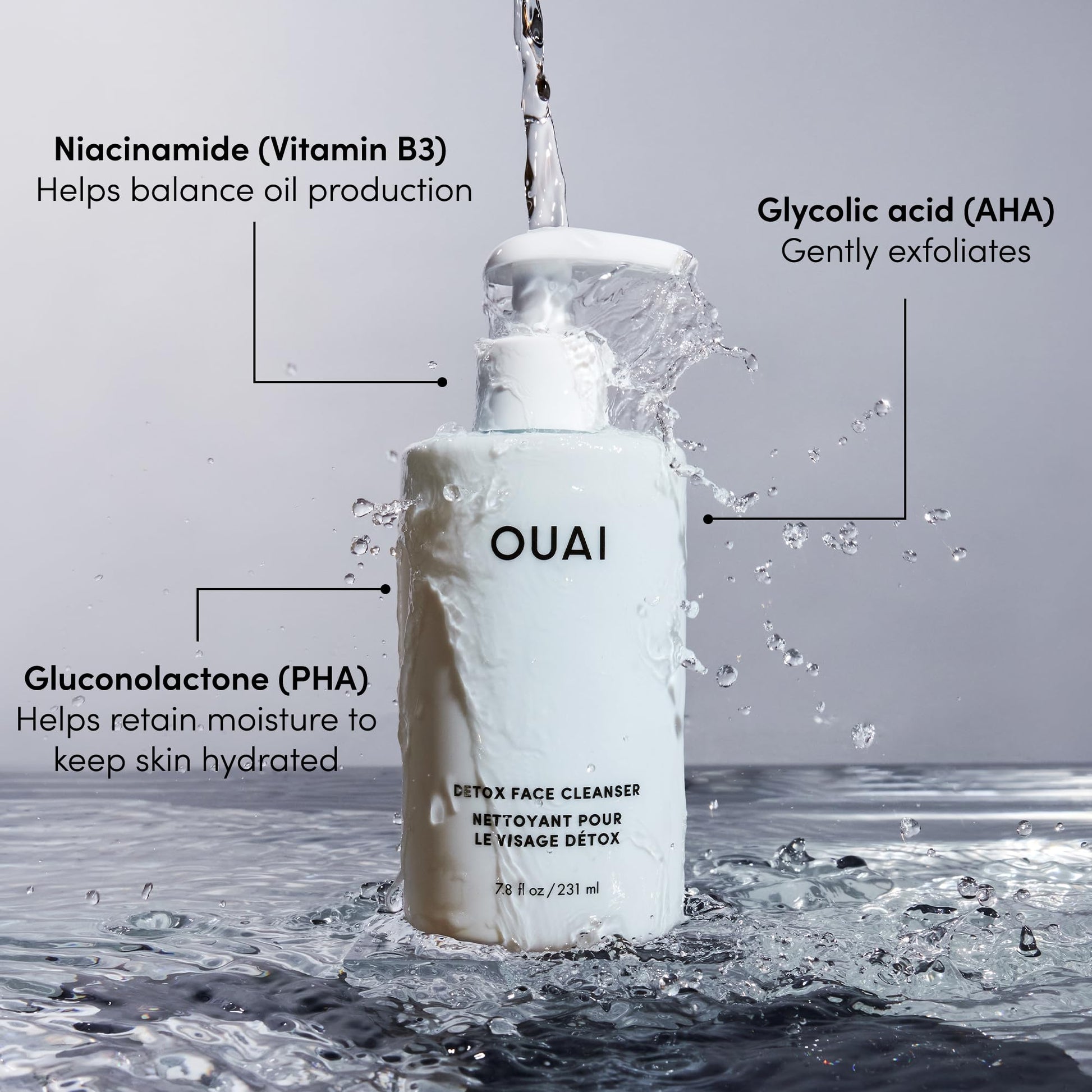 OUAI Detox Facial Cleanser - Deep Cleansing Face Wash with Glycolic Acid, Niacinamide & PHA - Removes Sweat, Dirt & Oil Without Drying - Gentle Face Cleanser for Post-Workout (7.8 Fl Oz) OUAI Au supplements