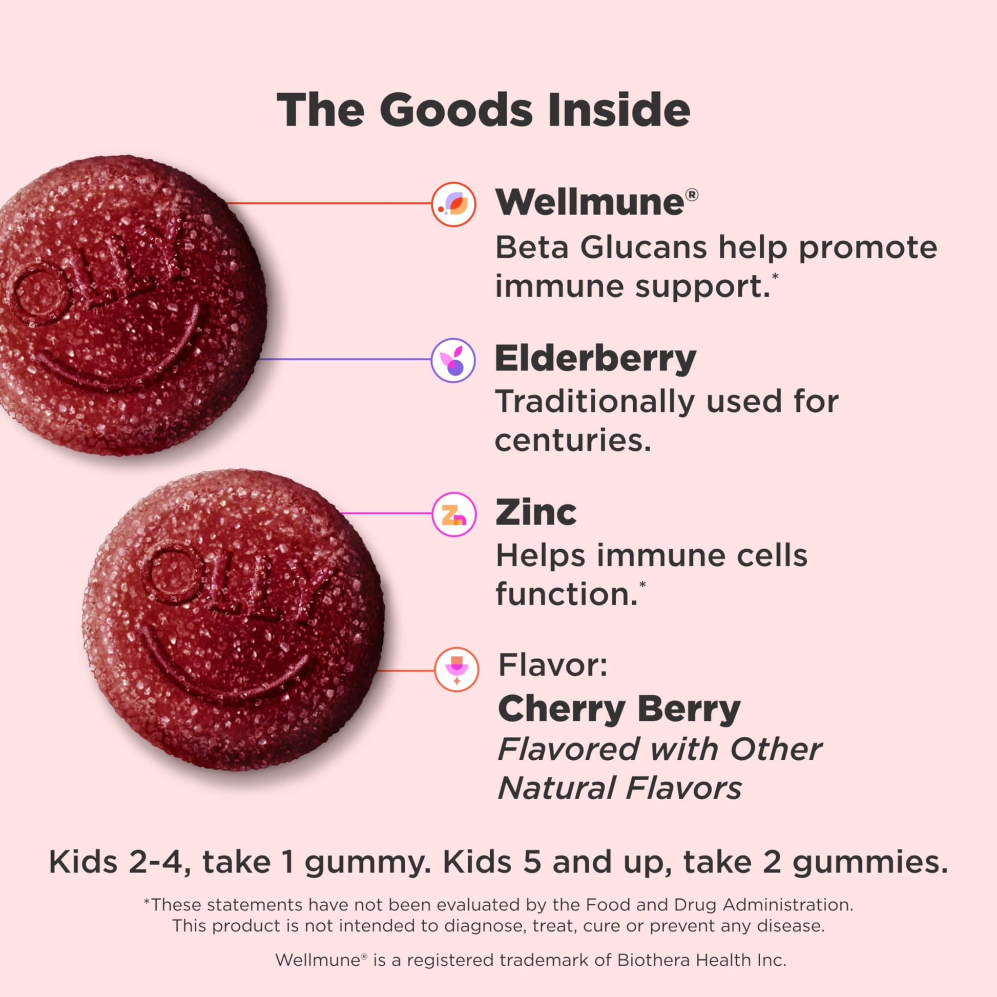 OLLY Kids Immunity Gummy, Immune Support, Wellmune, Elderberry, Vitamin C, Zinc, Chewable Supplement, Cherry - 50 Count OLLY Au supplements