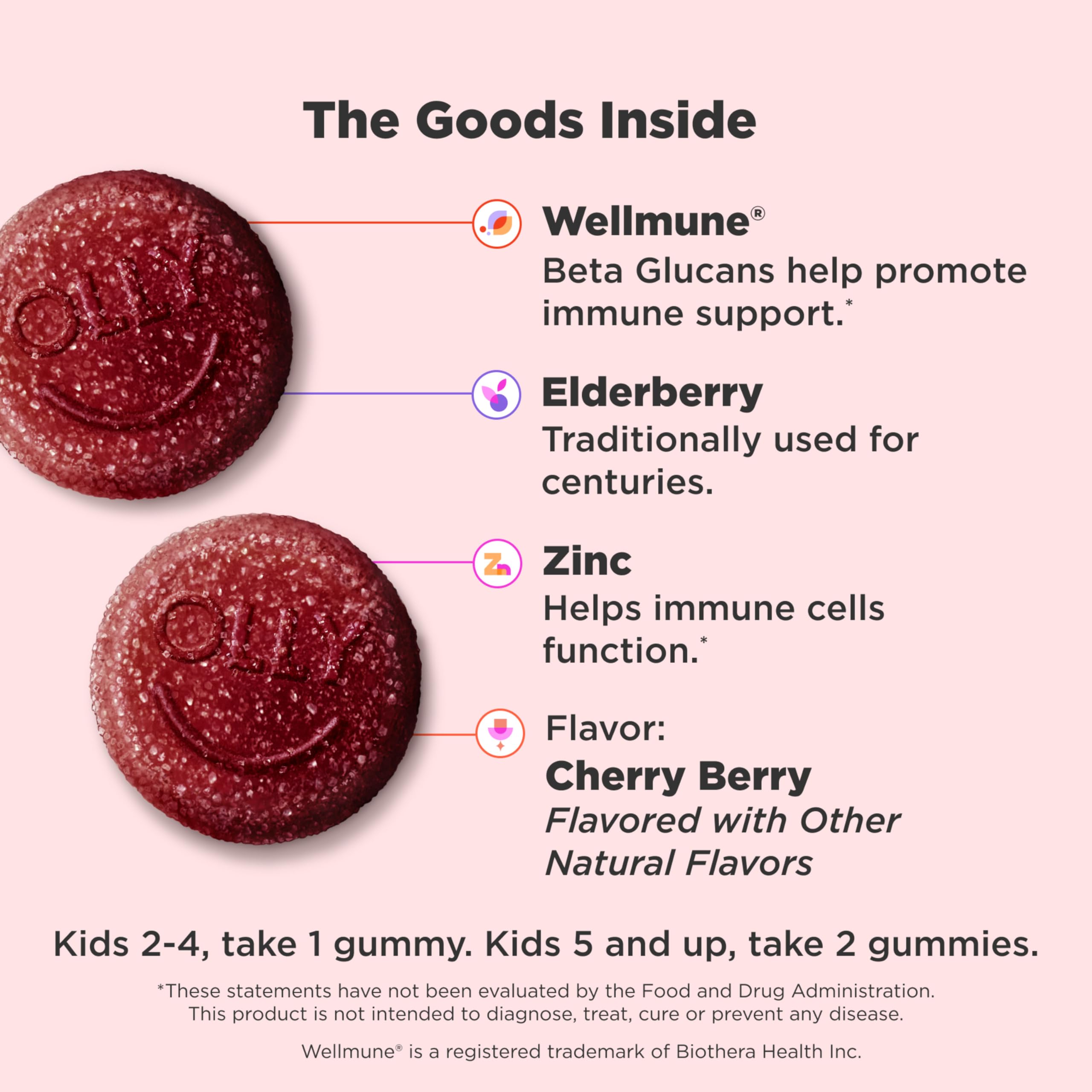 OLLY Kids Immunity Gummy, Immune Support, Wellmune, Elderberry, Vitamin C, Zinc, Chewable Supplement, Cherry - 50 Count OLLY Au supplements