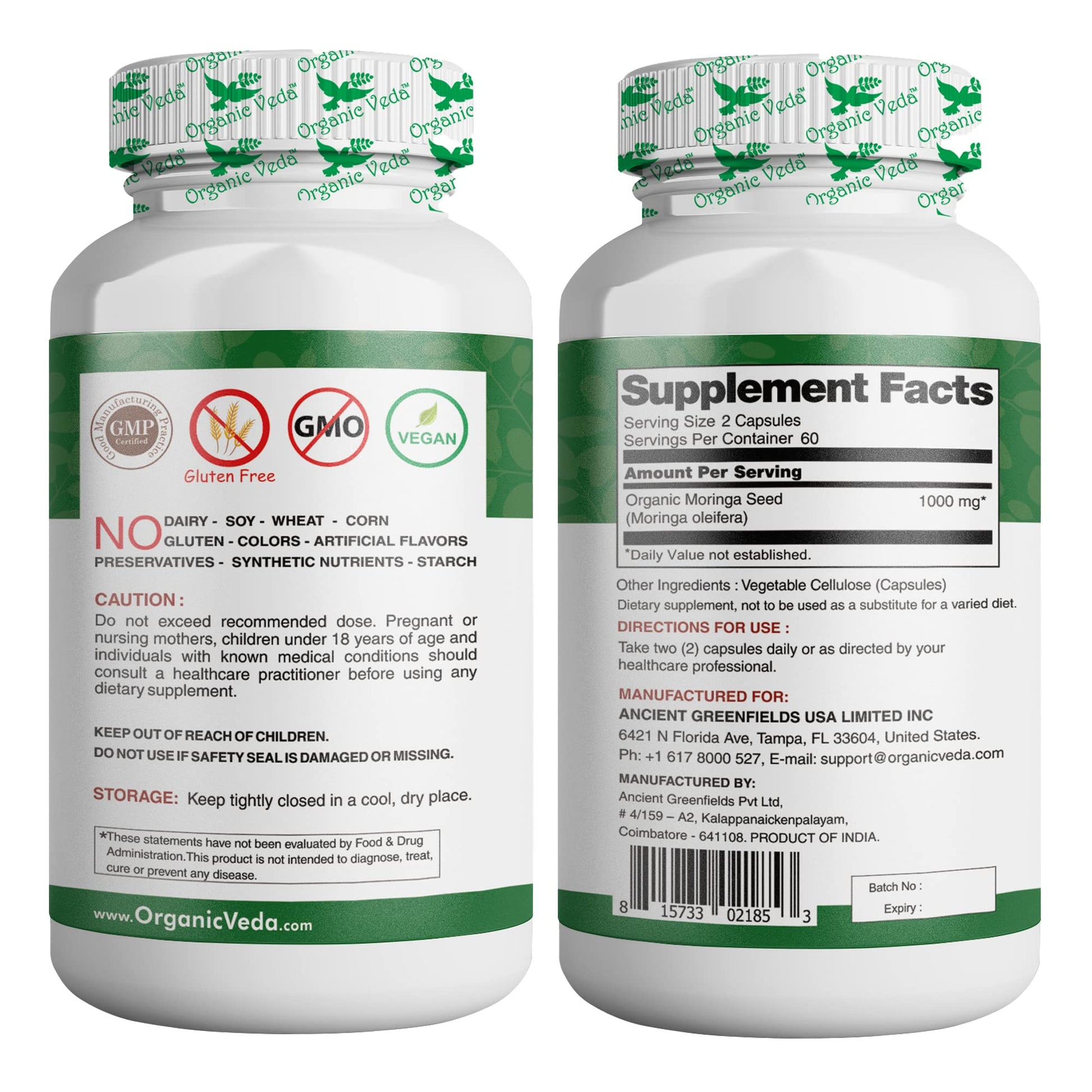 Organic Veda Moringa Seed Capsules - Pure Organic Moringa Capsules Seed Powder Organic Veda Au supplements