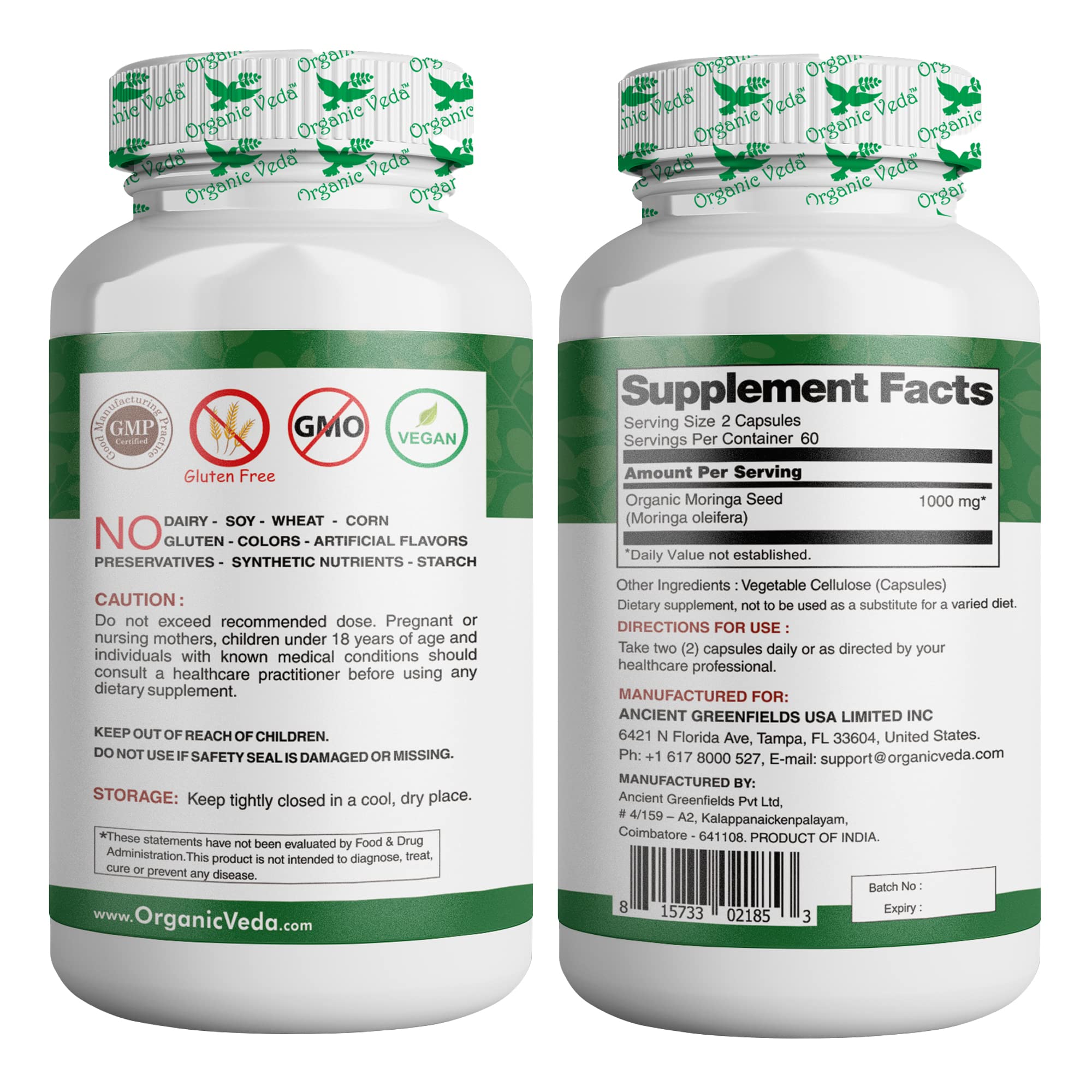 Organic Veda Moringa Seed Capsules - Pure Organic Moringa Capsules Seed Powder Organic Veda Au supplements