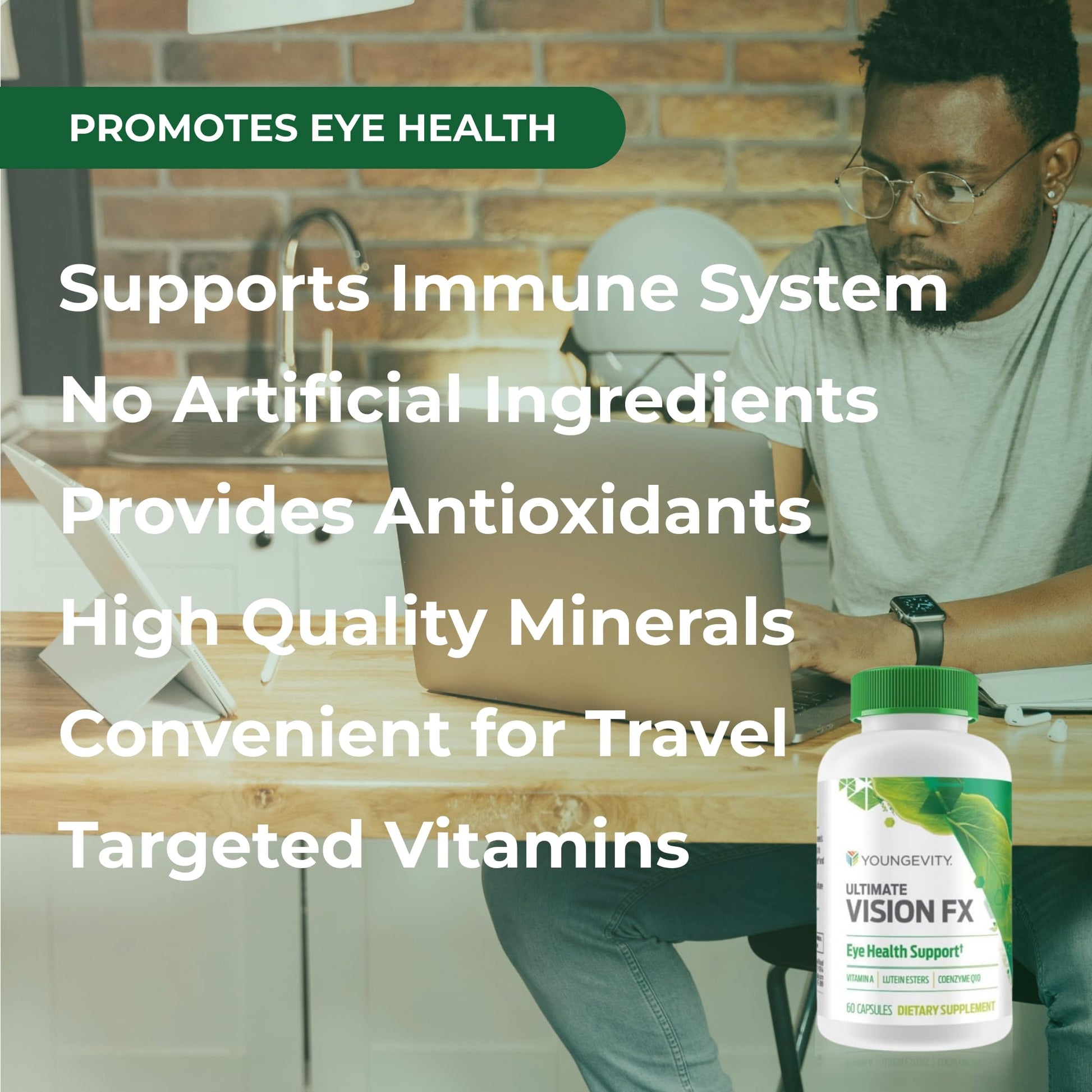 Youngevity Ultimate Vision FX™ - Eye Vitamin & Mineral Supplement Blend - Lutein, CoQ10, Vitamins A, C, E, Zinc, Chromium, Selenium for Eye Health (60 Capsules) Youngevity Au supplements