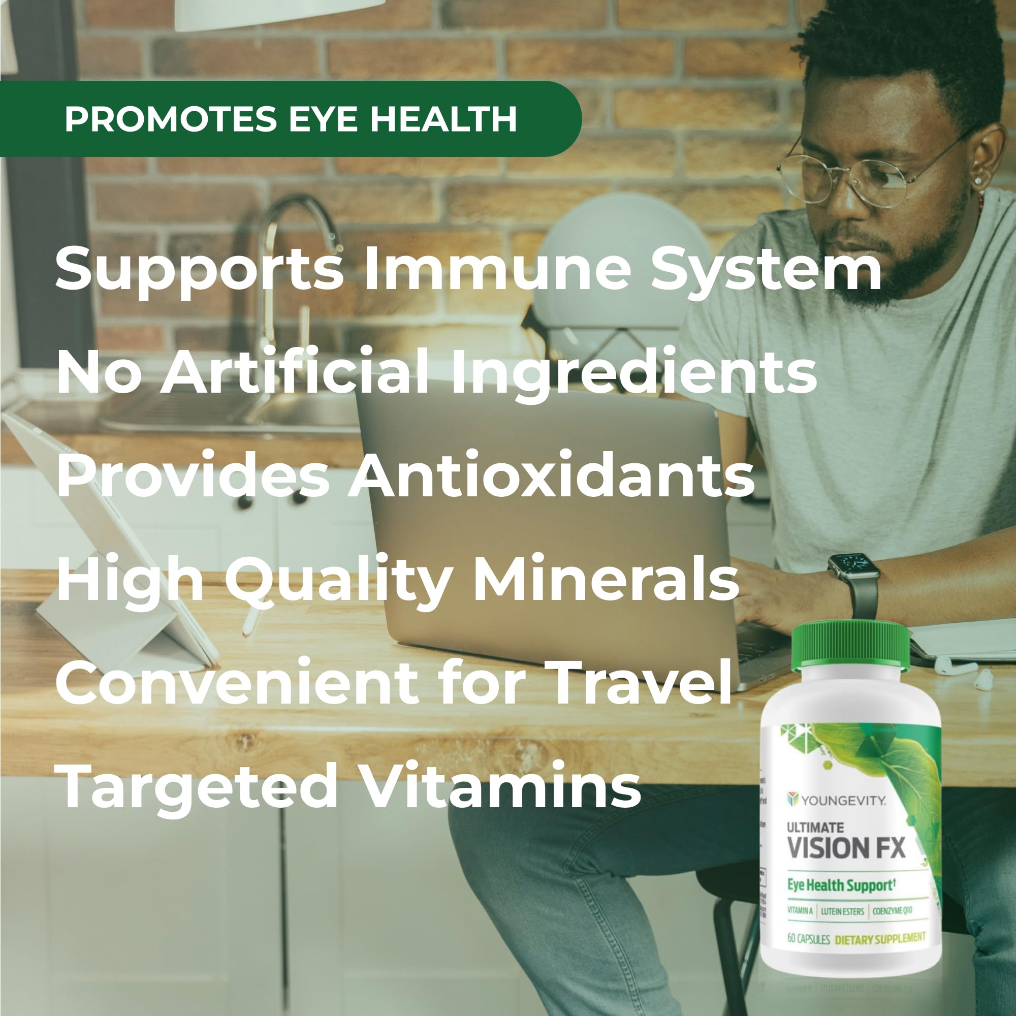 Youngevity Ultimate Vision FX™ - Eye Vitamin & Mineral Supplement Blend - Lutein, CoQ10, Vitamins A, C, E, Zinc, Chromium, Selenium for Eye Health (60 Capsules) Youngevity Au supplements