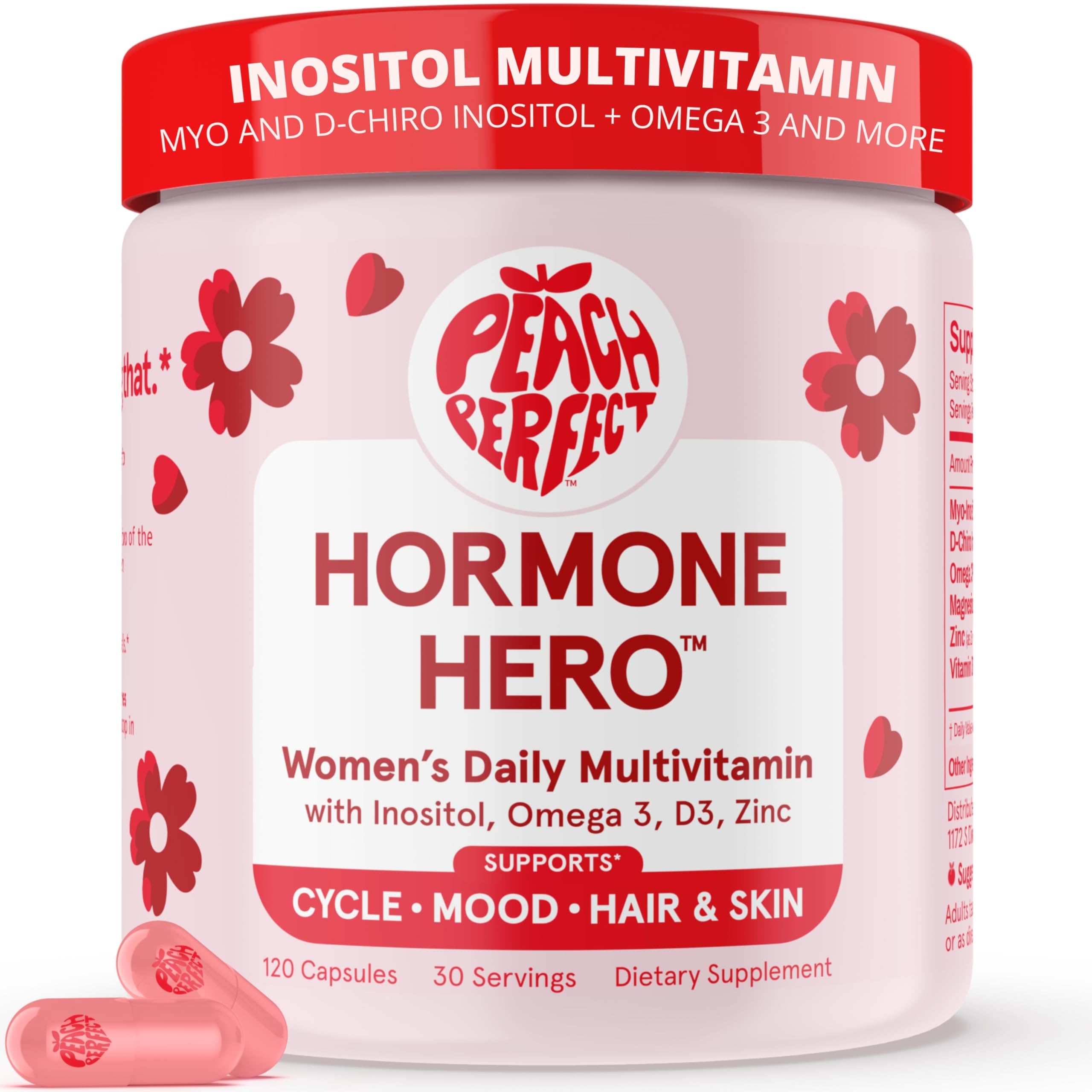 Peach Perfect Inositol Multivitamin – Myo-Inositol & D-Chiro 40:1 Blend, Omega-3, Vitamin D3, Magnesium, Zinc – Supports Women’s Health, Mood, Energy, Supplement – 30 SVG Peach Perfect Au supplements