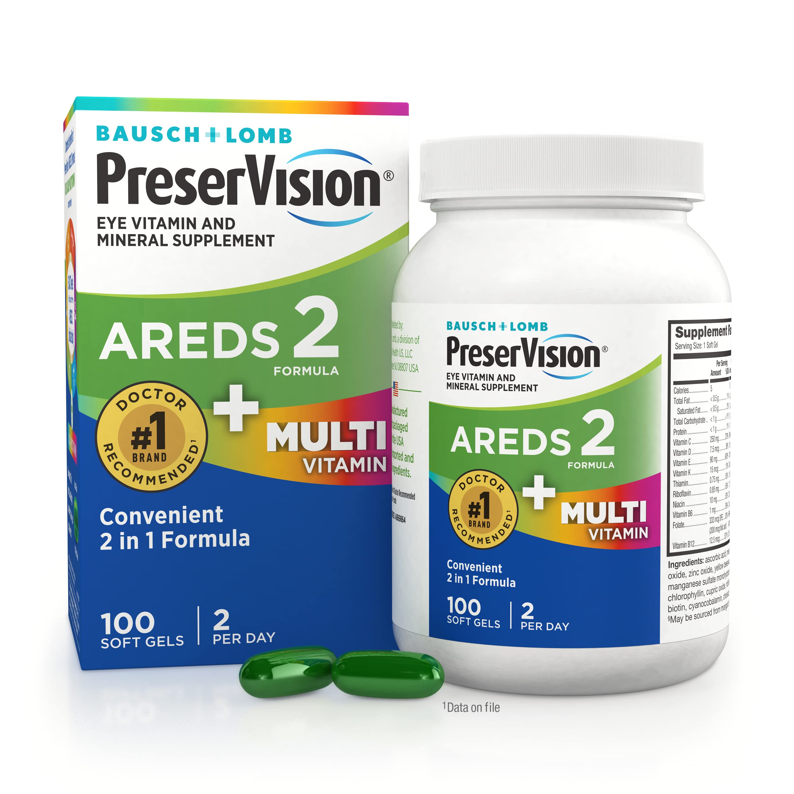 PreserVision AREDS 2 + Multivitamin, #1 Eye Doctor Recommended Brand, 2-in-1 Eye Vitamin with Lutein, Zeaxanthin, Zinc, and Vitamin C, D & E, 100 Softgels PreserVision Au supplements