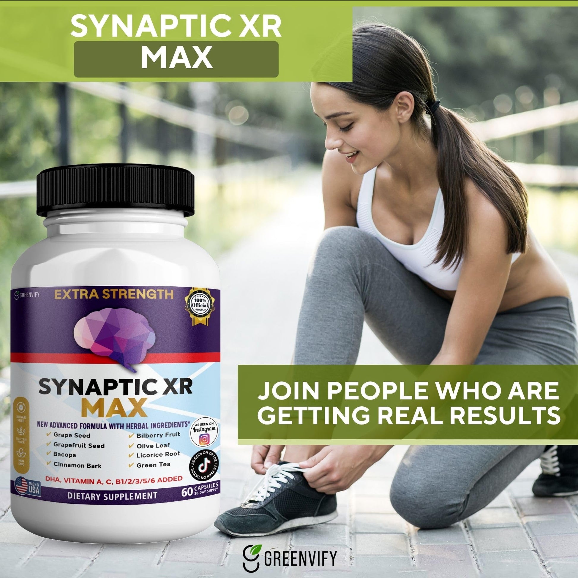GREENVIFY Synaptic XR Max Extra Strength Brain Support Supplement with Herbal Ingredients, 60 Capsules, DHA Vitamins, Nootropic Formula (1) GREENVIFY Au supplements