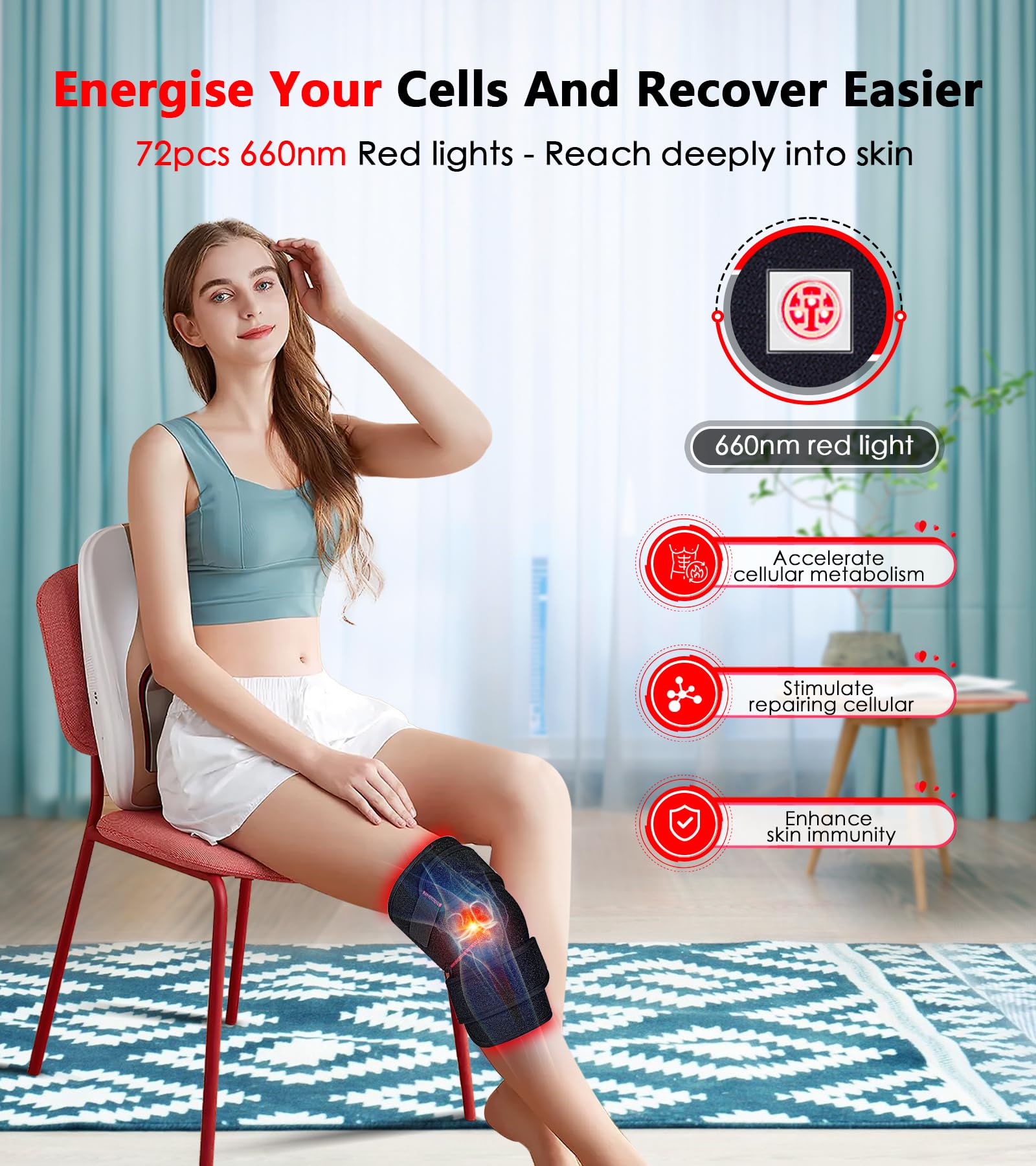 Red Light Therapy for Knee, Infrared Red Light Therapy Device Wrap Belt with 660nm Red Light RUISQM Au supplements