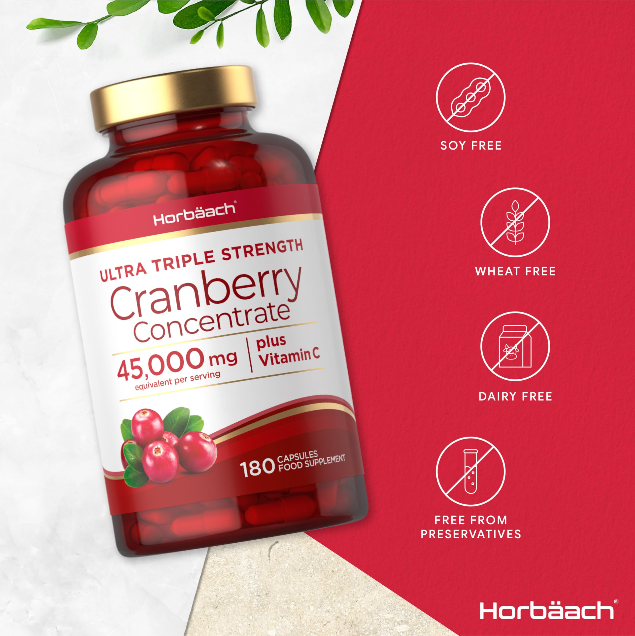 Cranberry Capsules 45,000 mg | High Strength Cranberry Extract with Vitamin C Horbäach Au supplements
