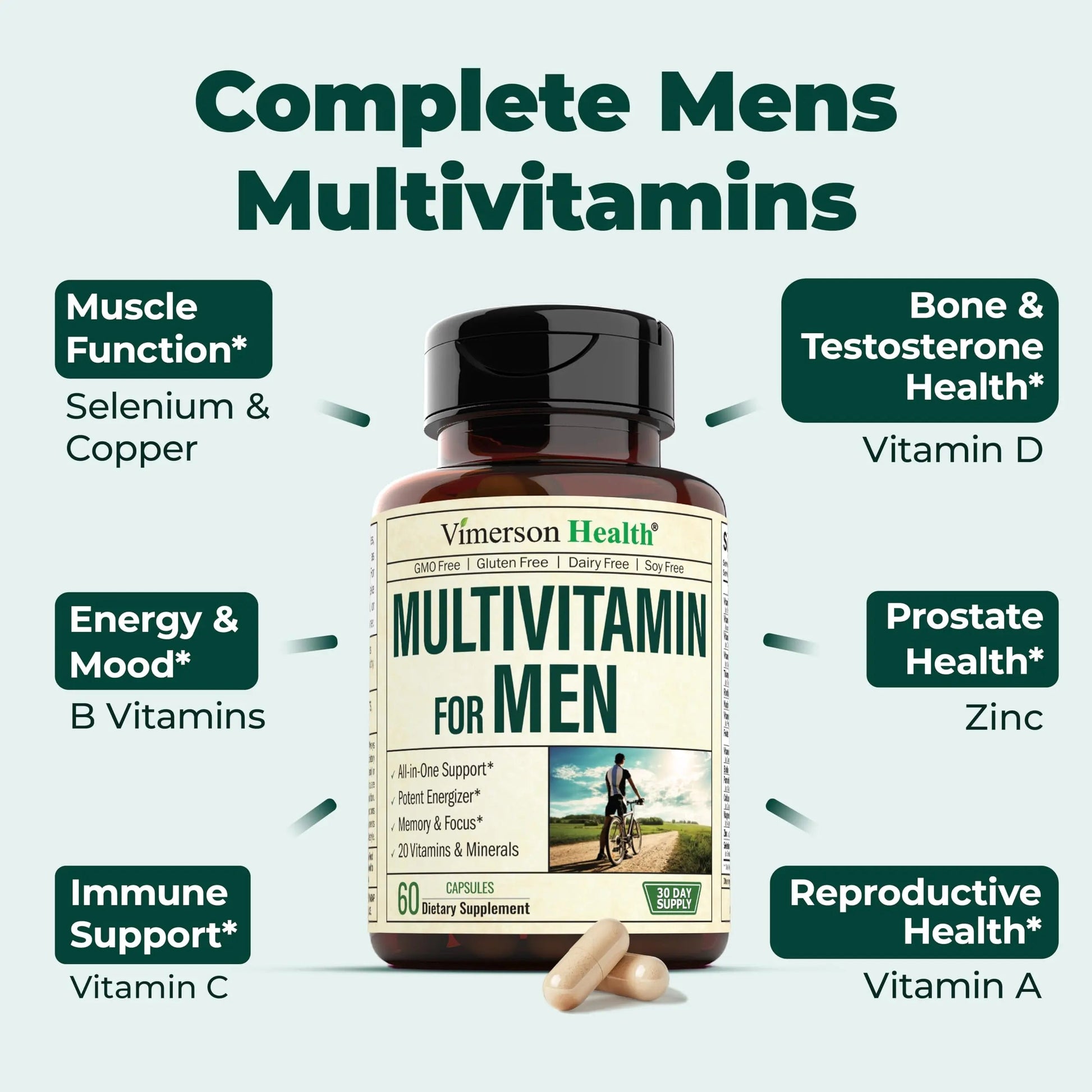 Vimerson Health Multivitamin for Men & Tongkat Ali for Men with Horny Goat Weed, Maca Root Powder, Tribulus Terrestris, Saw Palmetto Extract Vimerson Health Au supplements