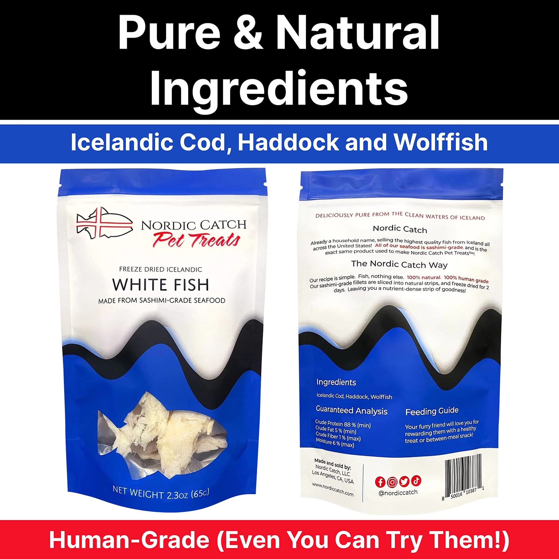 Nordic Catch Freeze Dried Fish Pet Treats from Iceland - Pure, All Natural Seafood Snacks for Dogs, Cats and Other Pets - Human Safe Ingredients, Made from Sashimi Grade Seafood - White Fish Nordic Catch Au supplements