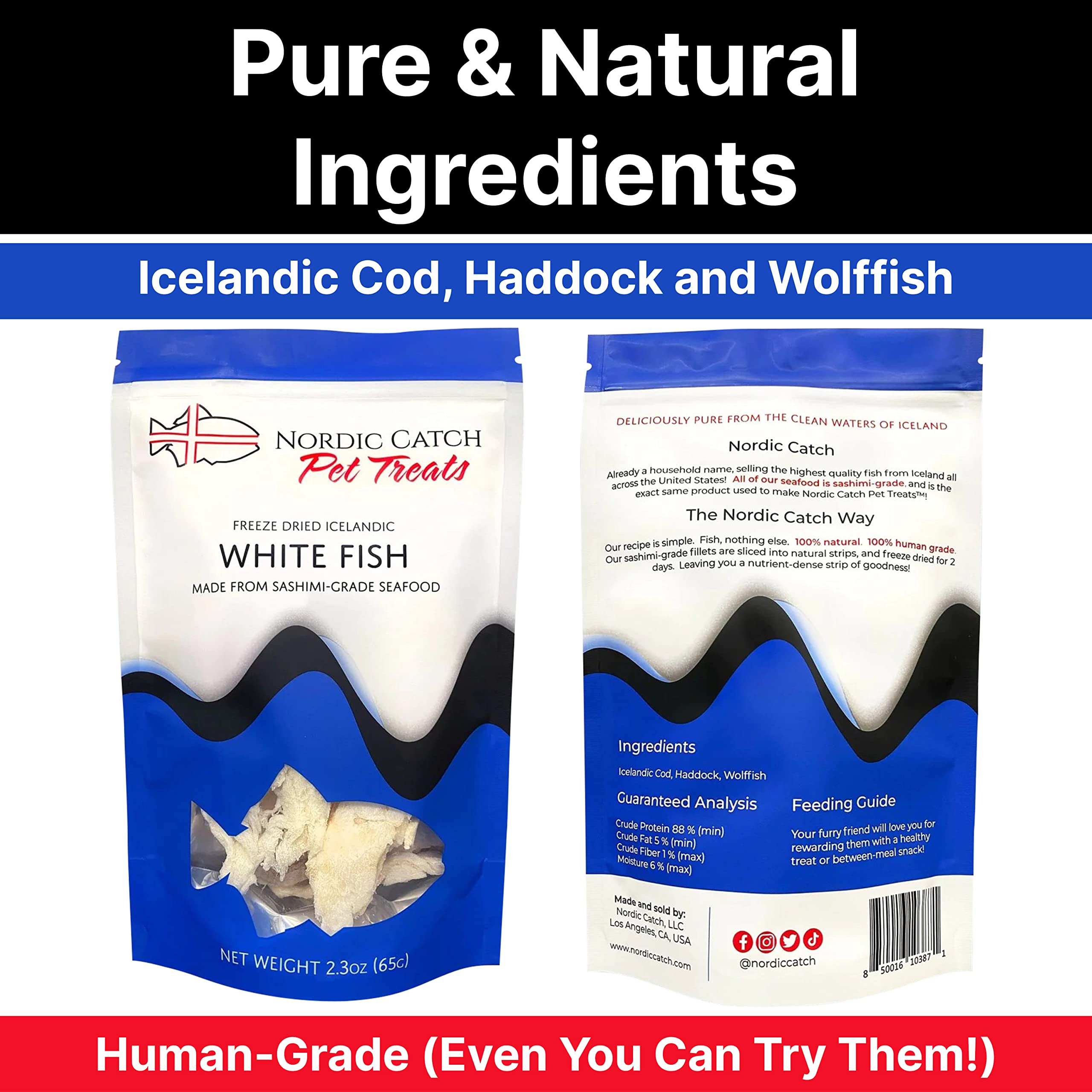 Nordic Catch Freeze Dried Fish Pet Treats from Iceland - Pure, All Natural Seafood Snacks for Dogs, Cats and Other Pets - Human Safe Ingredients, Made from Sashimi Grade Seafood - White Fish Nordic Catch Au supplements