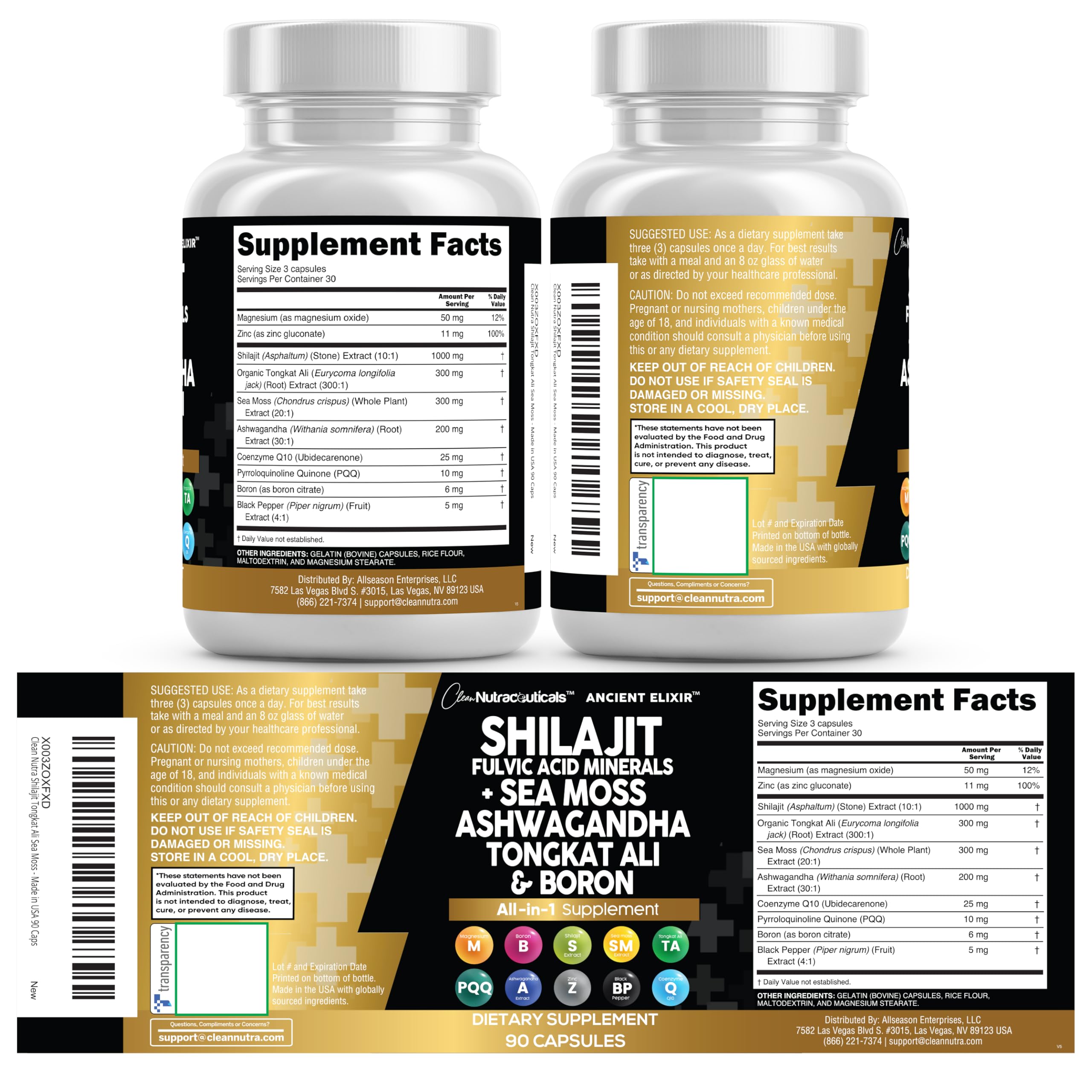 Clean Nutraceuticals Shilajit Supplement for Men with Sea Moss, Tongkat Ali, Ashwagandha, Boron, Zinc, CoQ10, PQQ - Fulvic Acid Capsules - Energy Support - 90 Count - Resin, Gummy & Powder Alternative Clean Nutraceuticals Au supplements