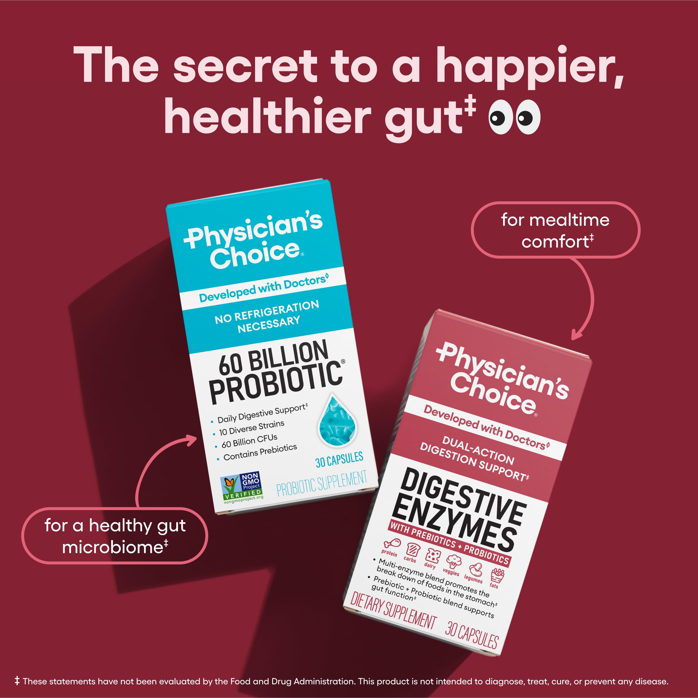 Physician's CHOICE Digestive Enzymes for Bloating & Digestion - 16 Enzymes with Organic Prebiotics & Probiotics for Gut & Digestive Health - Meal Time Discomfort Relief - Dual Action Support - 60 CT Physician's CHOICE Au supplements