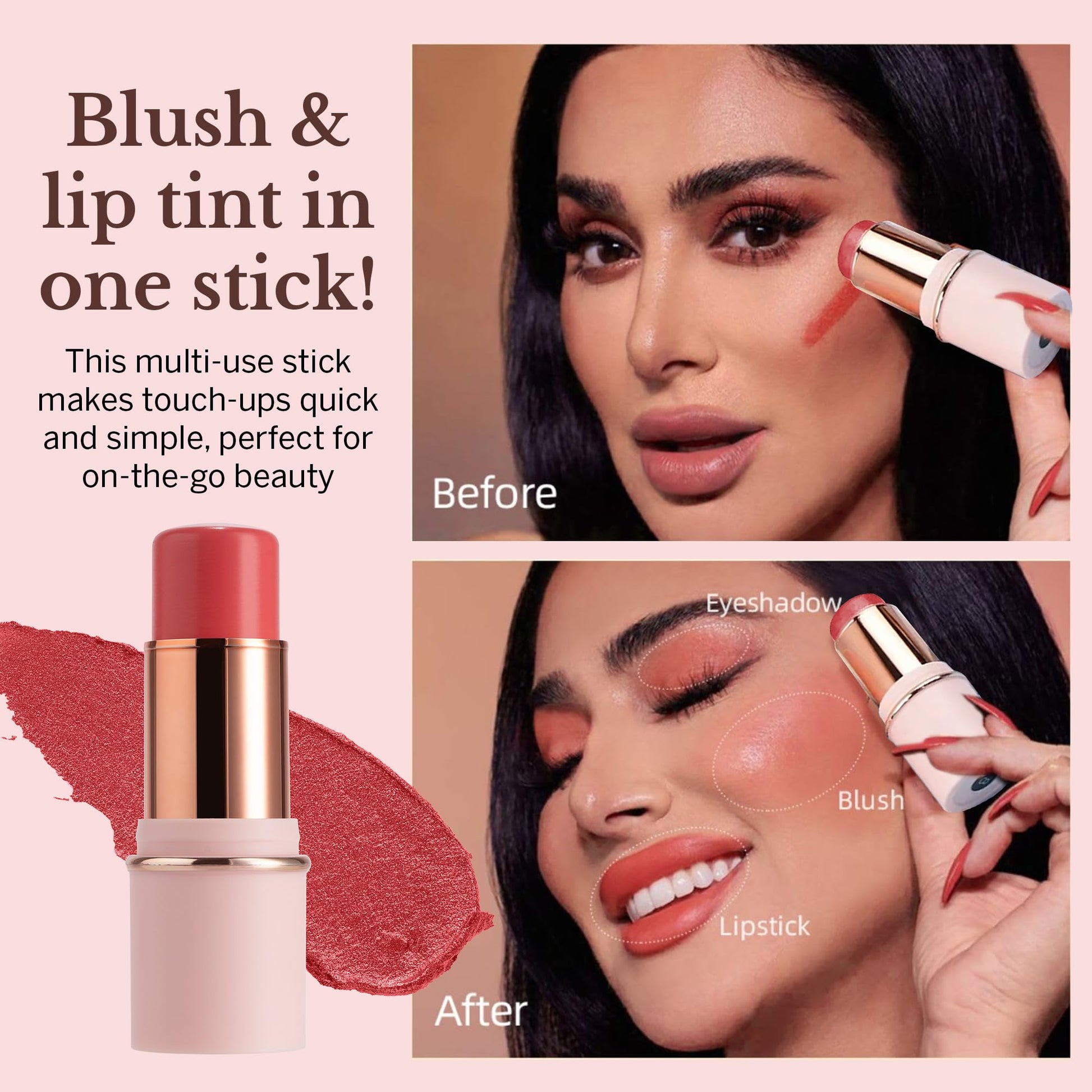 BeautiHome Blush Stick for Cheeks & Lips Multistick Cream Blush- Easy to Apply & Blend- Infused with Nourishing Ingredients for your Skin Compact Travel Size Makeup (Misty Rose, Small) BeautiHome Au supplements