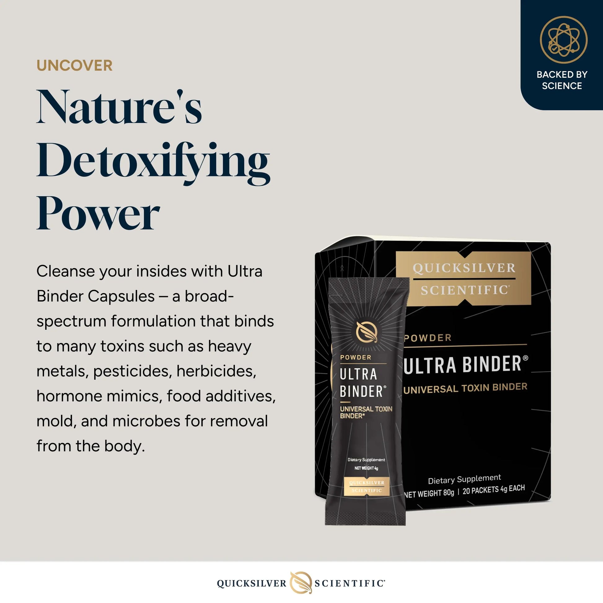 Quicksilver Scientific Ultra Binder Stick Packets - Multi Binder with Bentonite Clay Powder, Zeolite Detox & Charcoal - Supplement for Gut Support & The Body's Toxin Removal Process (20 Sticks) Quicksilver Scientific Au supplements