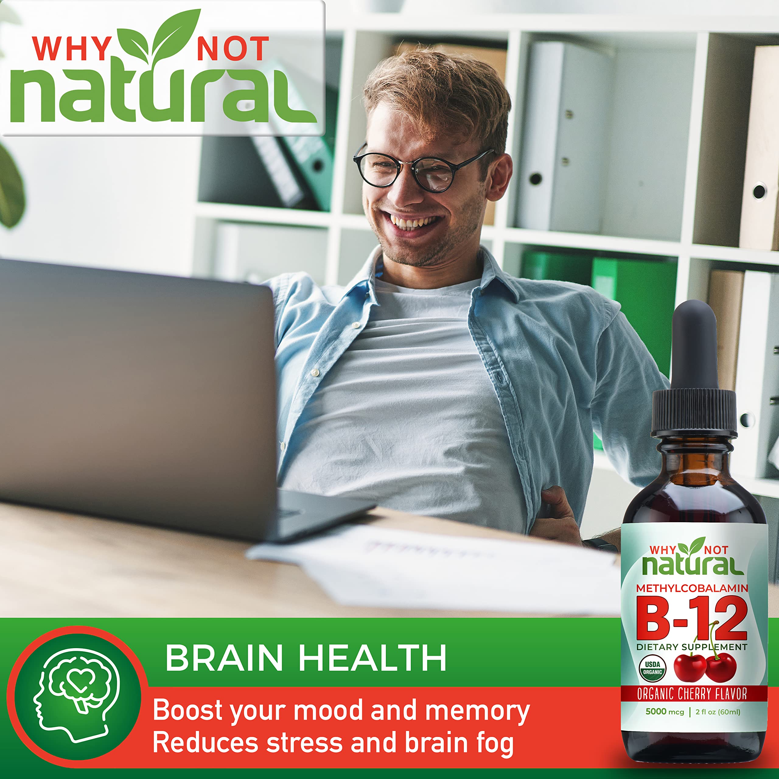 Why Not Natural Organic Vitamin B12 Liquid - Sublingual Extra Strength 60 x 5000 mcg Why Not Natural Au supplements