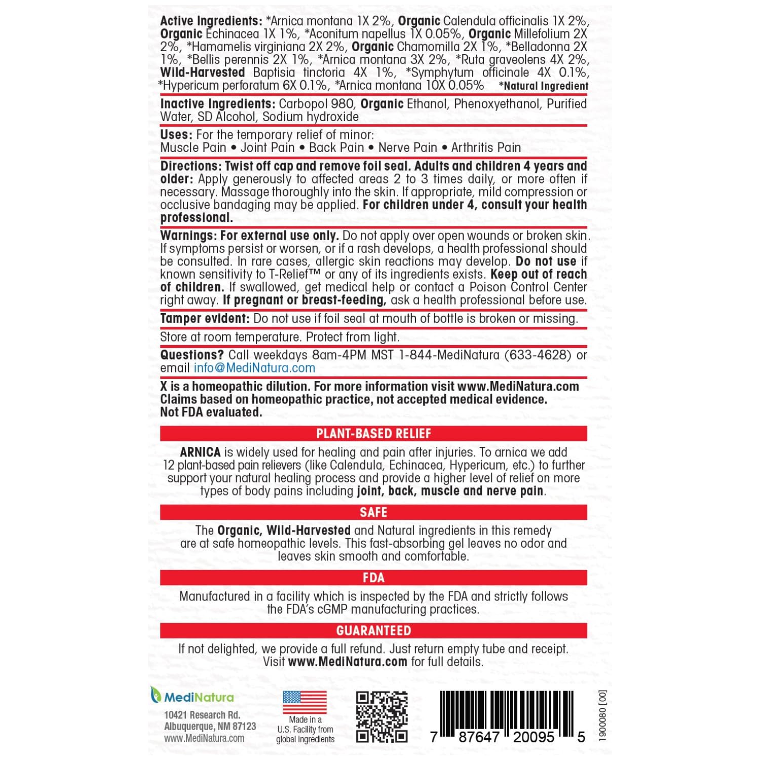 T-Relief Arnica +12 Gel - 8.75 oz. MediNatura Au supplements