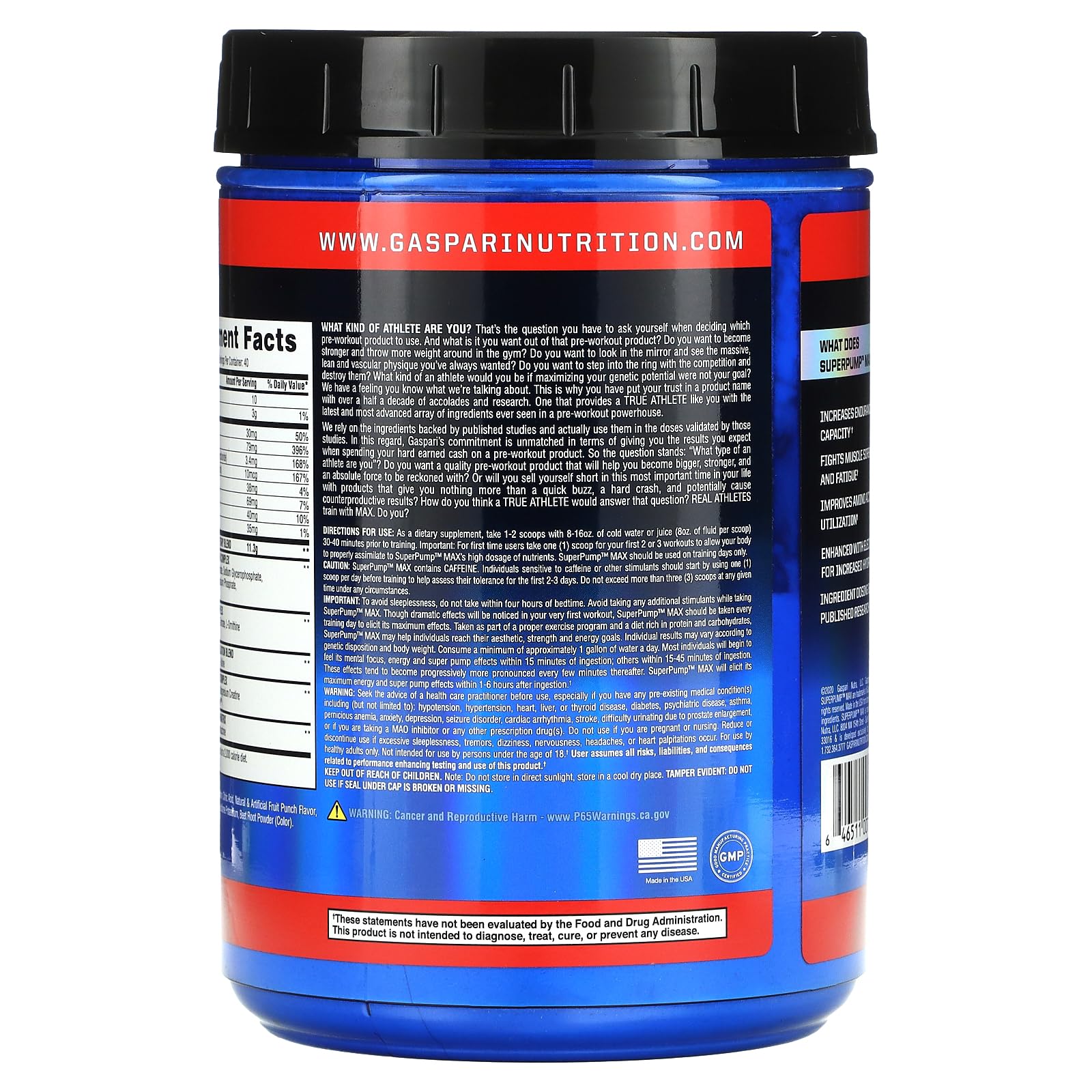 Gaspari Nutrition - SuperPump MAX - The Ultimate Pre Workout Powder, Sustained Energy Gaspari Nutrition Au supplements
