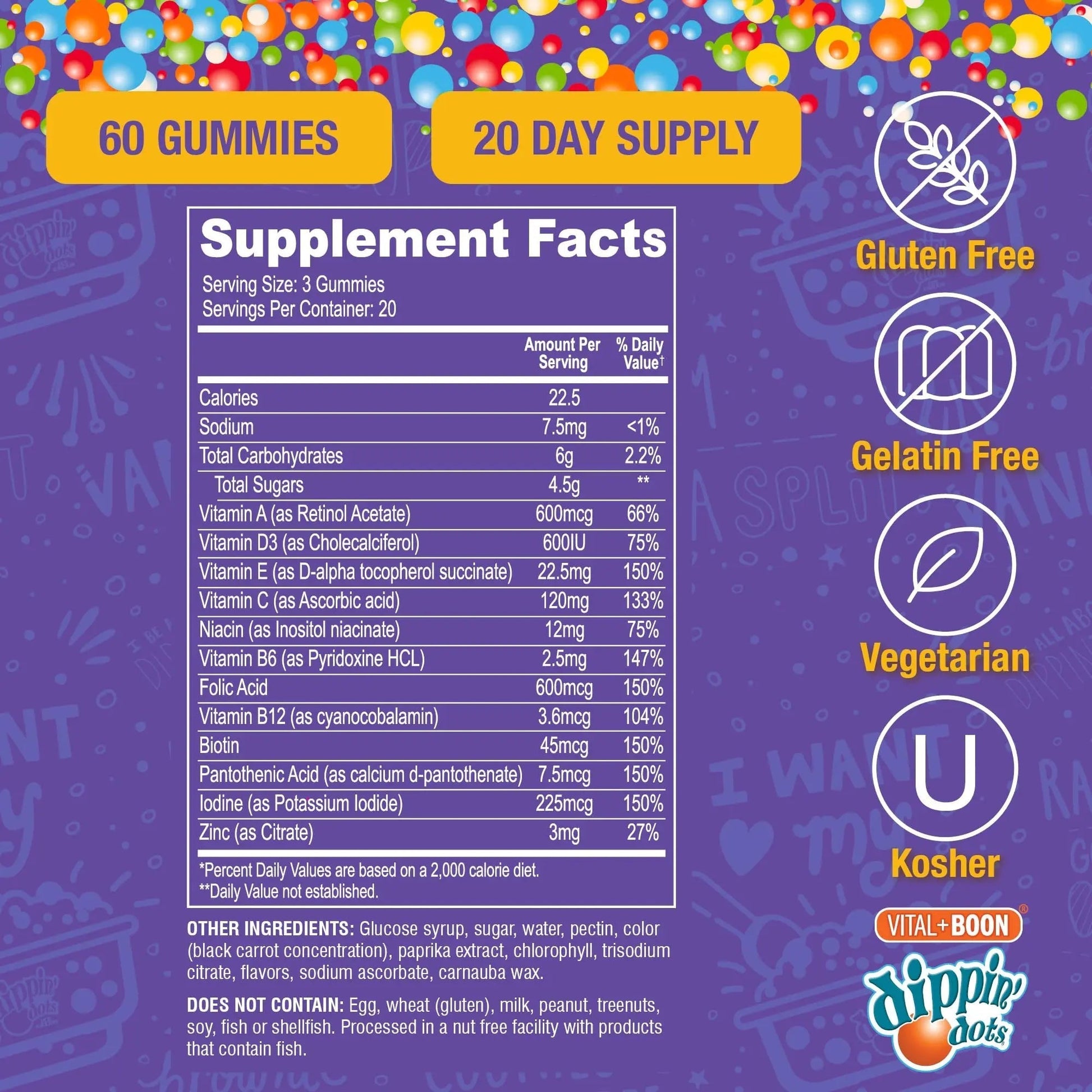 Vital+Boon Dippin' Dots - Multivitamin Gummies for Adults - Gummy Vitamins with Vitamin A, B6, C, D3, E & Folic Acid - Vegetarian Vital+Boon Au supplements