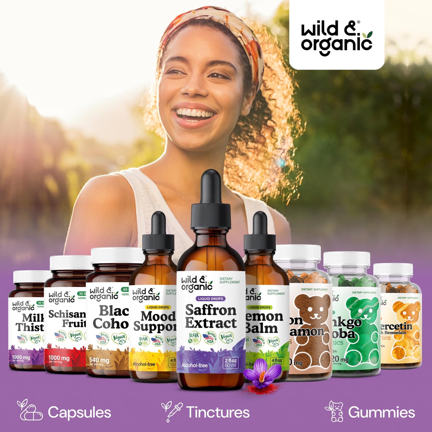 Wild & Organic Saffron Supplements 88.5 mg - Mood, Brain & Vision Support - Liquid Saffron Drops - Add to Tea - Crocus Sativus Herb Extract - Vegan, Sugar & Alcohol-Free Tincture - 2 fl oz Wild & Organic buy supplements Au