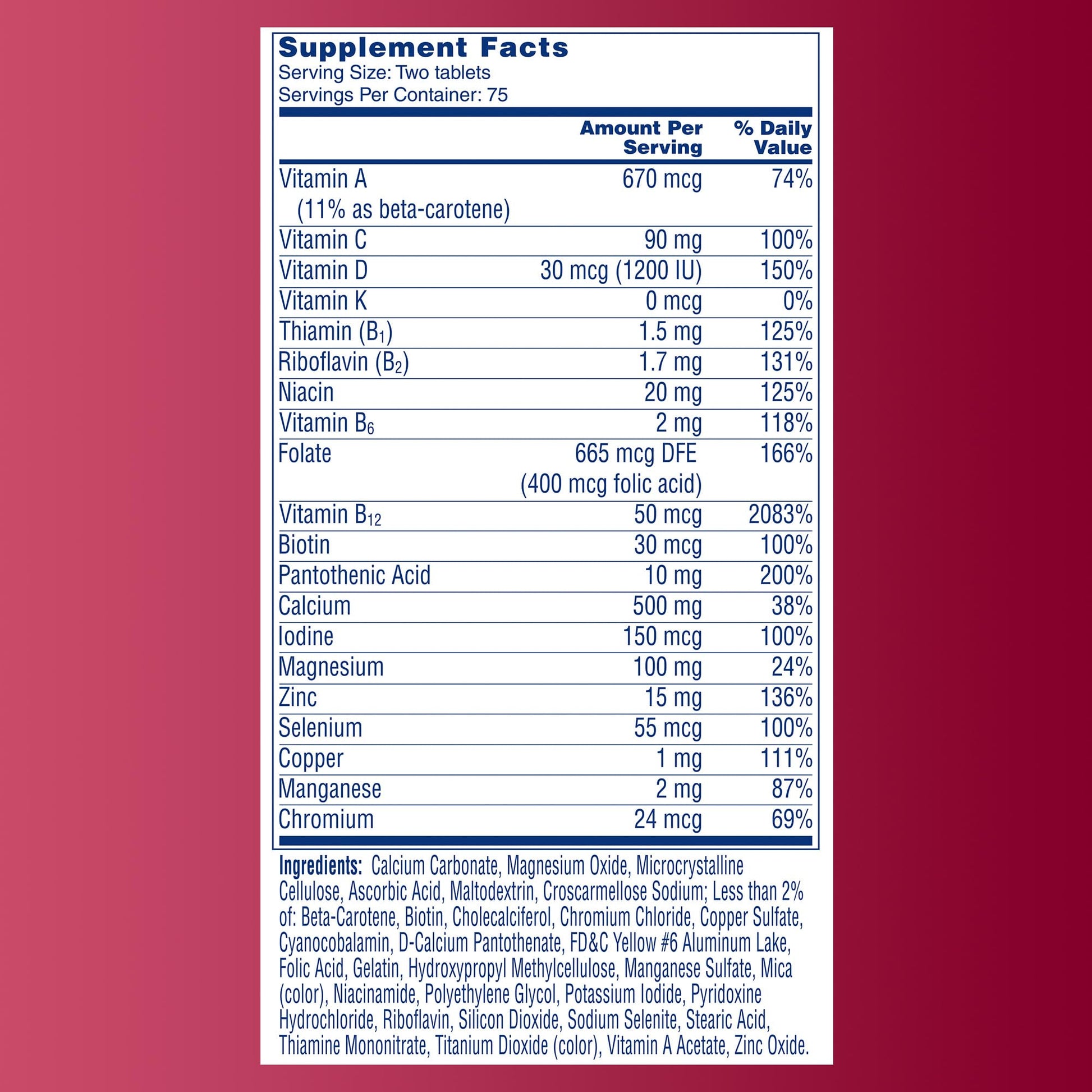 One A Day Proactive 65+, Mens & Womens Multivitamin, Supplement with Vitamin A, C, D, and Zinc to Support Bone Health & Cell Health, Calcium ONE A DAY Au supplements