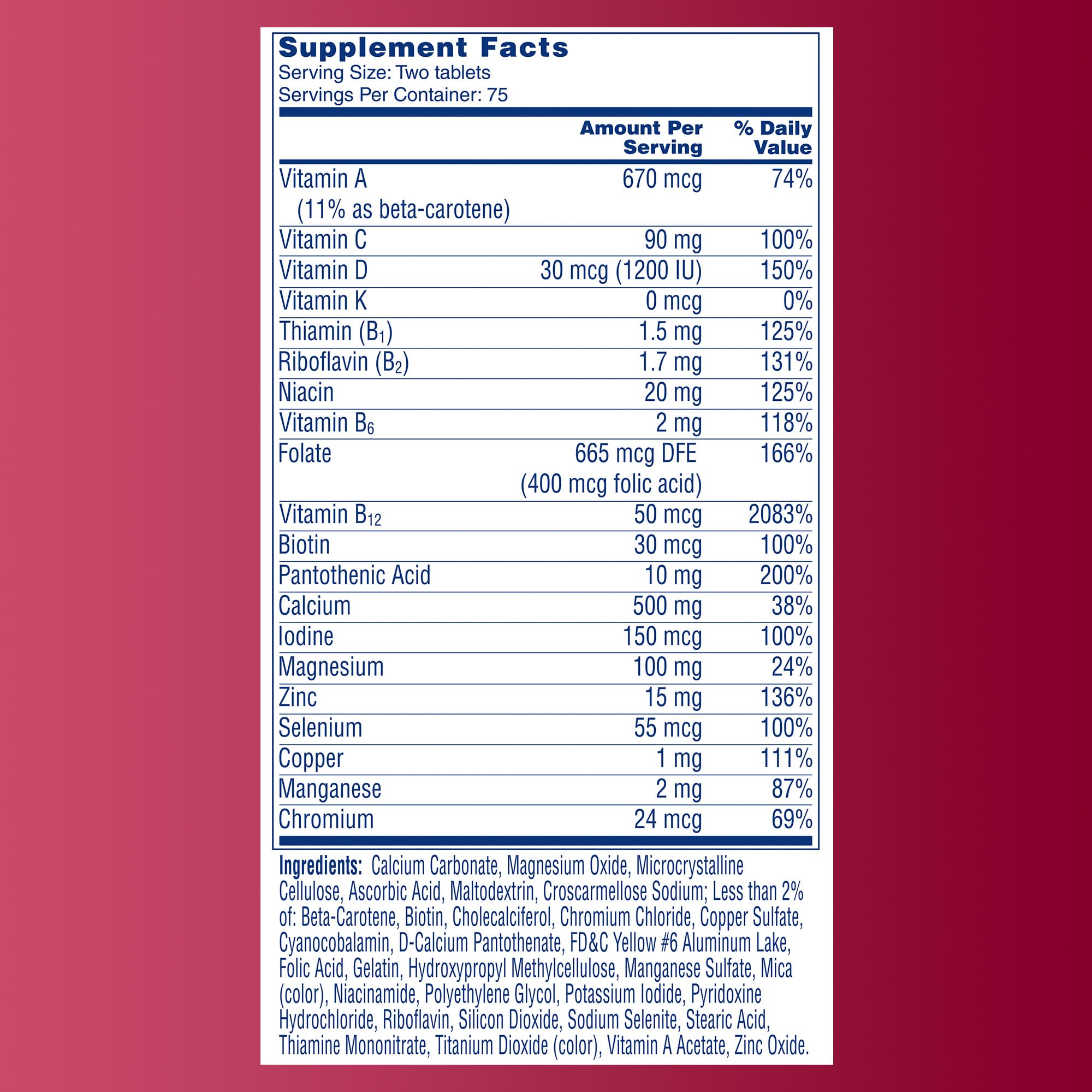 One A Day Proactive 65+, Mens & Womens Multivitamin, Supplement with Vitamin A, C, D, and Zinc to Support Bone Health & Cell Health, Calcium ONE A DAY Au supplements