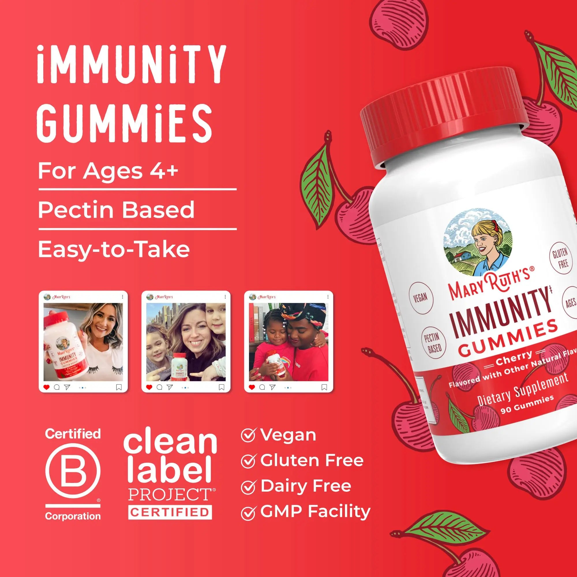 Mary Ruth's 5-1 Immunity Gummies with Elderberry for Kids & Adults | Cherry | Pectin Based | Vegan | 90 Count MARYRUTH'S Au supplements