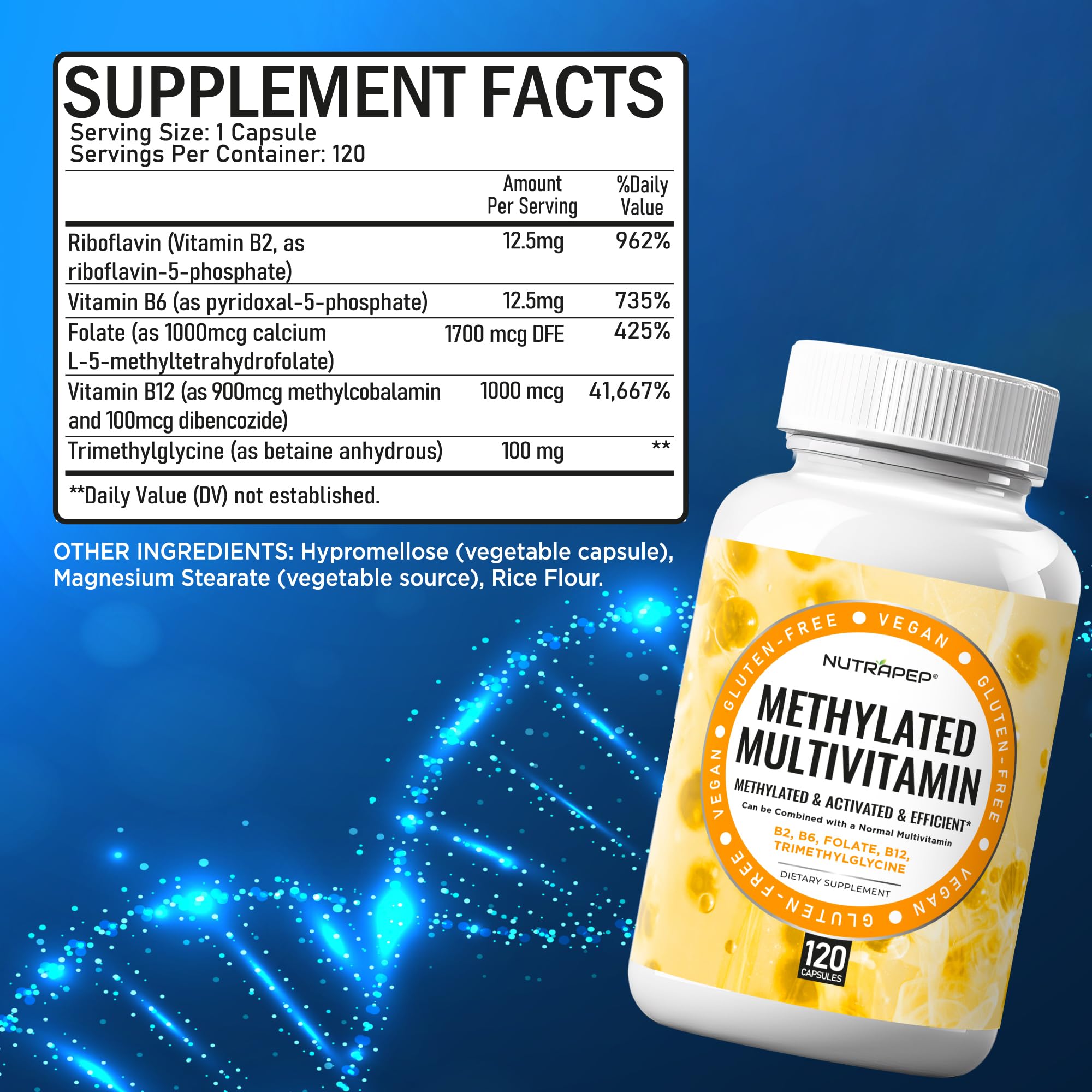 NutraPep Methylated Multivitamin for Men Women - 5-MTHF Riboflavin Vitamin B2 B6 B12 B Complex Trimethylglycine Methyl Folate L Methylfolate Capsules Supplement NutraPep Au supplements