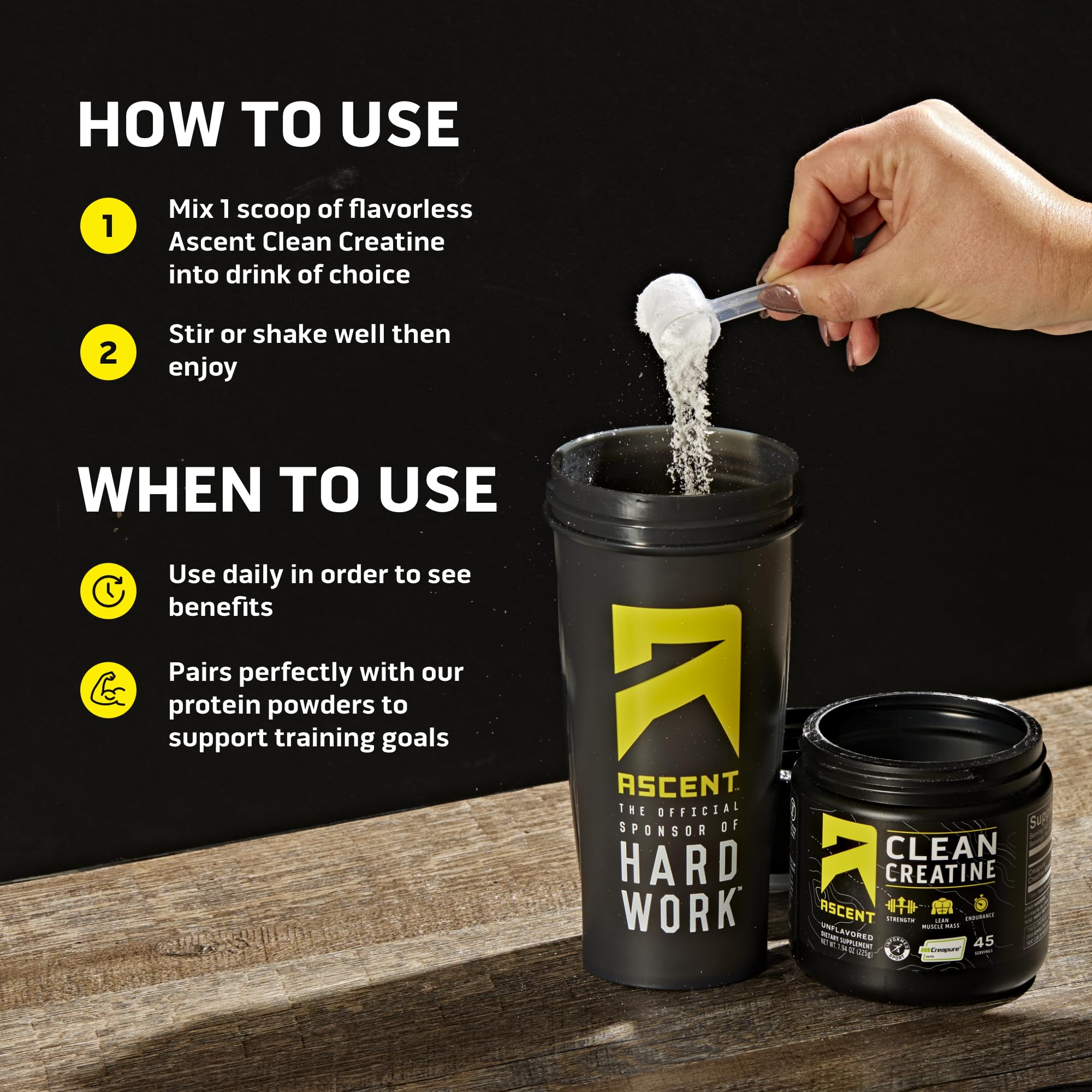 Ascent Clean Creatine Monohydrate Powder - 5G Per Serving, Creapure Supplement - Unflavored, 45 Servings Ascent Au supplements