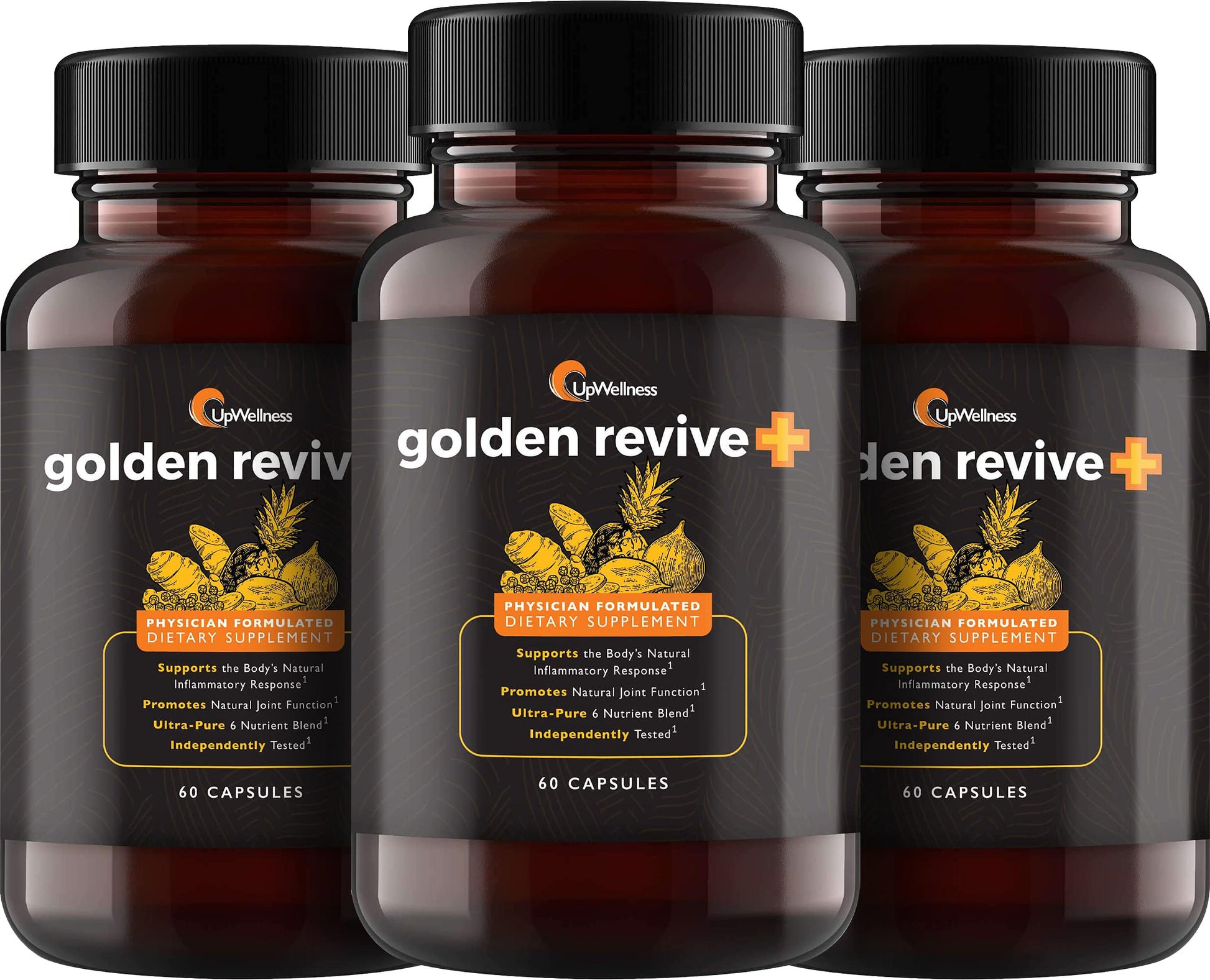 UpWellness Golden Revive + Joint Support Supplement Featuring Turmeric with Black Pepper, Quercetin, and Magnesium- Turmeric Boswellia Supplement - 6 Active Ingredients - 60 Capsules, 3 Pack UpWellness Au supplements