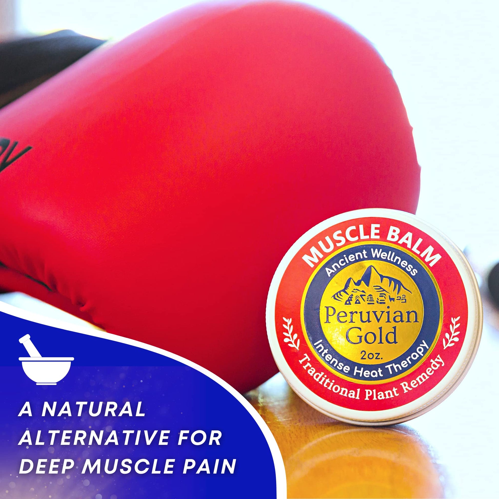 Sore Muscle Balm - Peruvian Gold Intense Heat Therapy Muscle Rub. 500K Scoville Heat Units Melts Away Sore, Painful Muscles. 2oz Peruvian Gold Au supplements