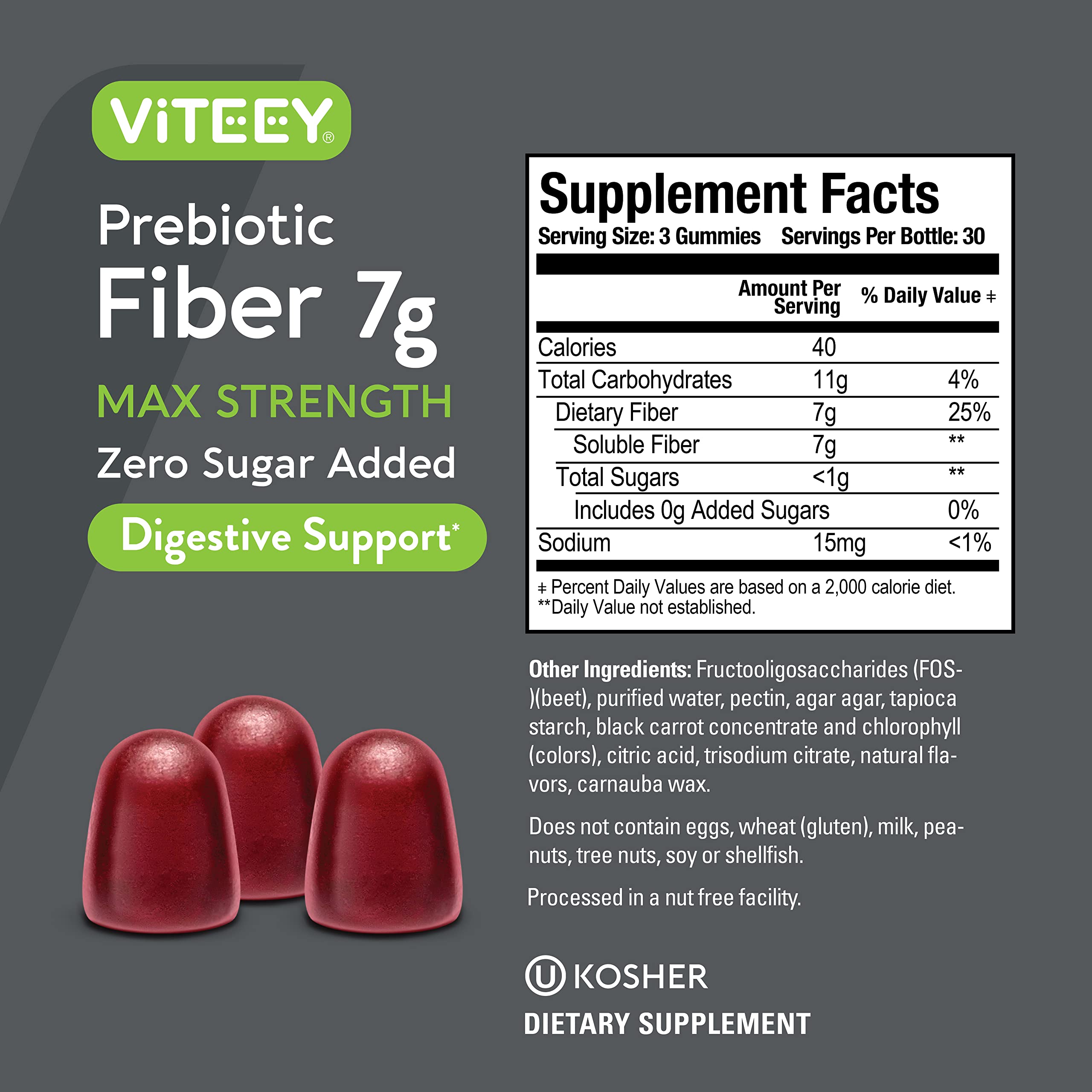 Prebiotic Fiber Gummies 7G Extra Strength [Zero Sugar Added] Digestive Heath Regularity Viteey Au supplements