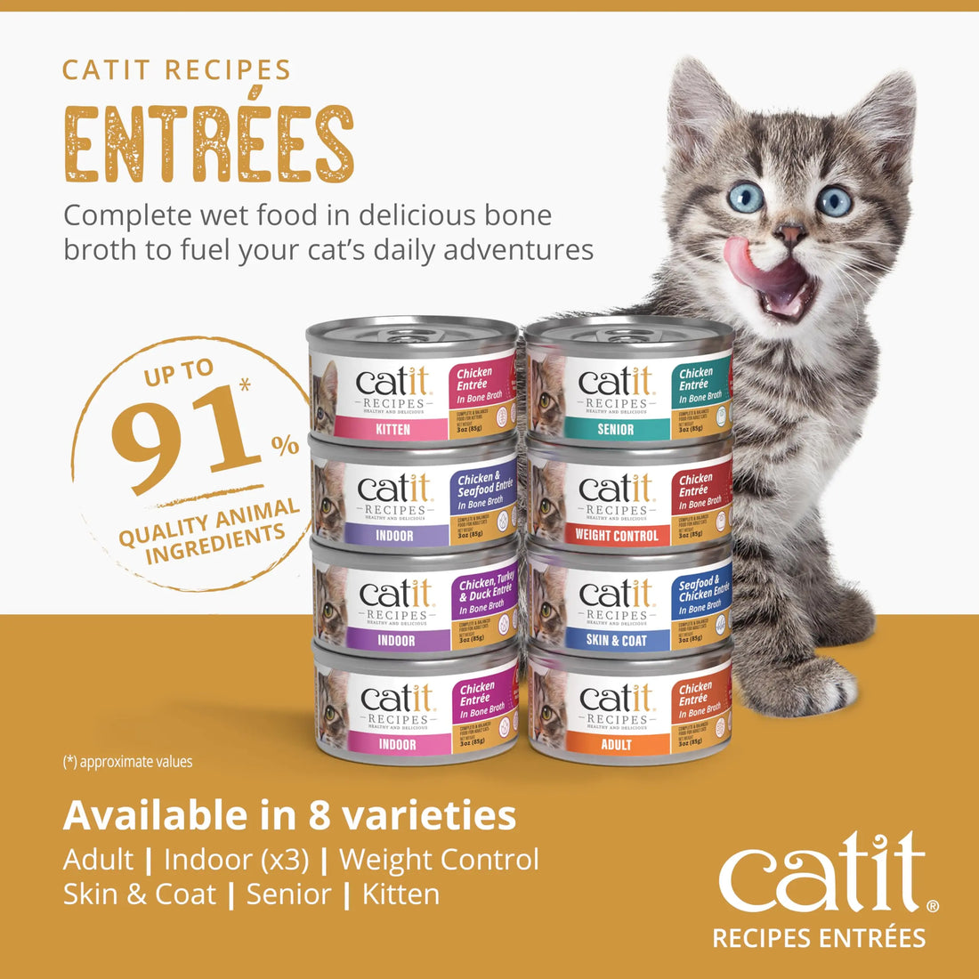 Catit Recipes Adult Chicken Entrée – High-Protein Wet Cat Food with Bone Broth Hydration, Prebiotics & Postbiotics for Gut Health, Omega-3 for Skin & Coat, and Taurine for Heart Support 3oz (12/cs) Catit uk supplements