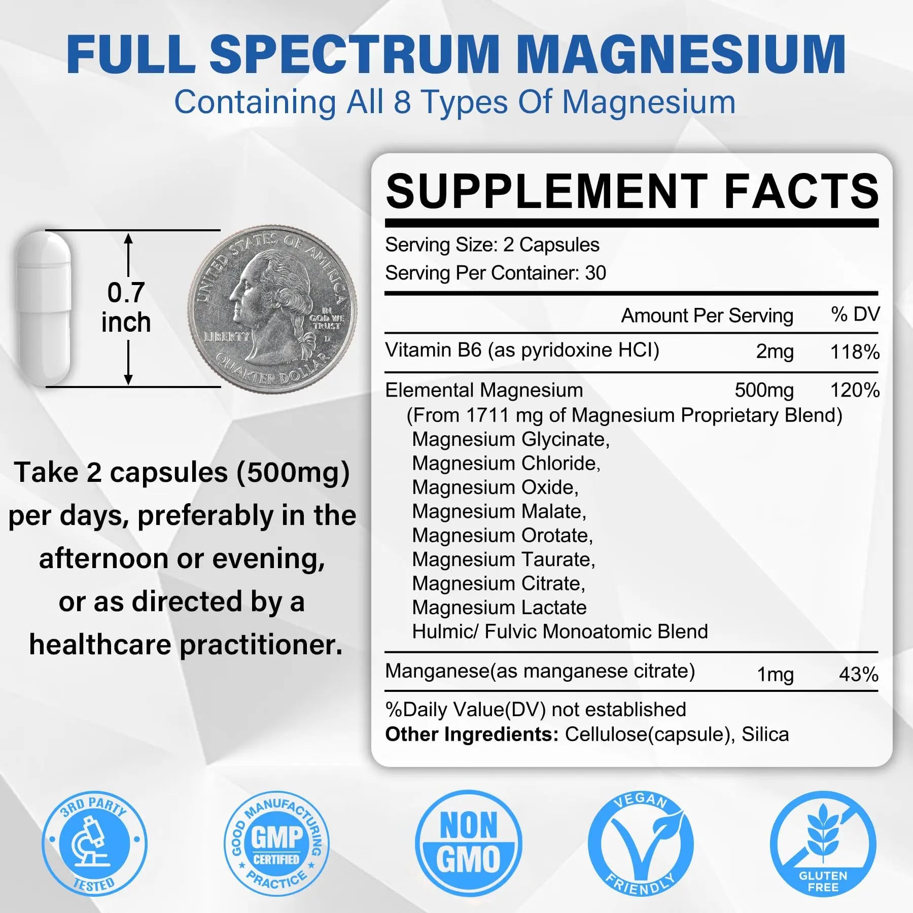 Magnesium Complex Supplement 8 Forms, 500mg Magnesium Glycinate, Malate, Citrate, High Absorption Mg for Calm, Sleep, Mood & Healthy Muscle, Pack of 2, Total 120 Vegan Capsules EnvyCure Au supplements