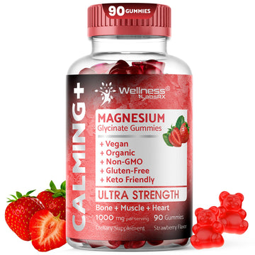 Magnesium Glycinate Gummies, 1000 mg - Magnesium Supplement to Support Relaxation, Heart Health - Chewable Calm Magnesio Gummies for Adults, Glicinato De Magnesio - Strawberry Flavor WELLNESS LABSRX Au supplements
