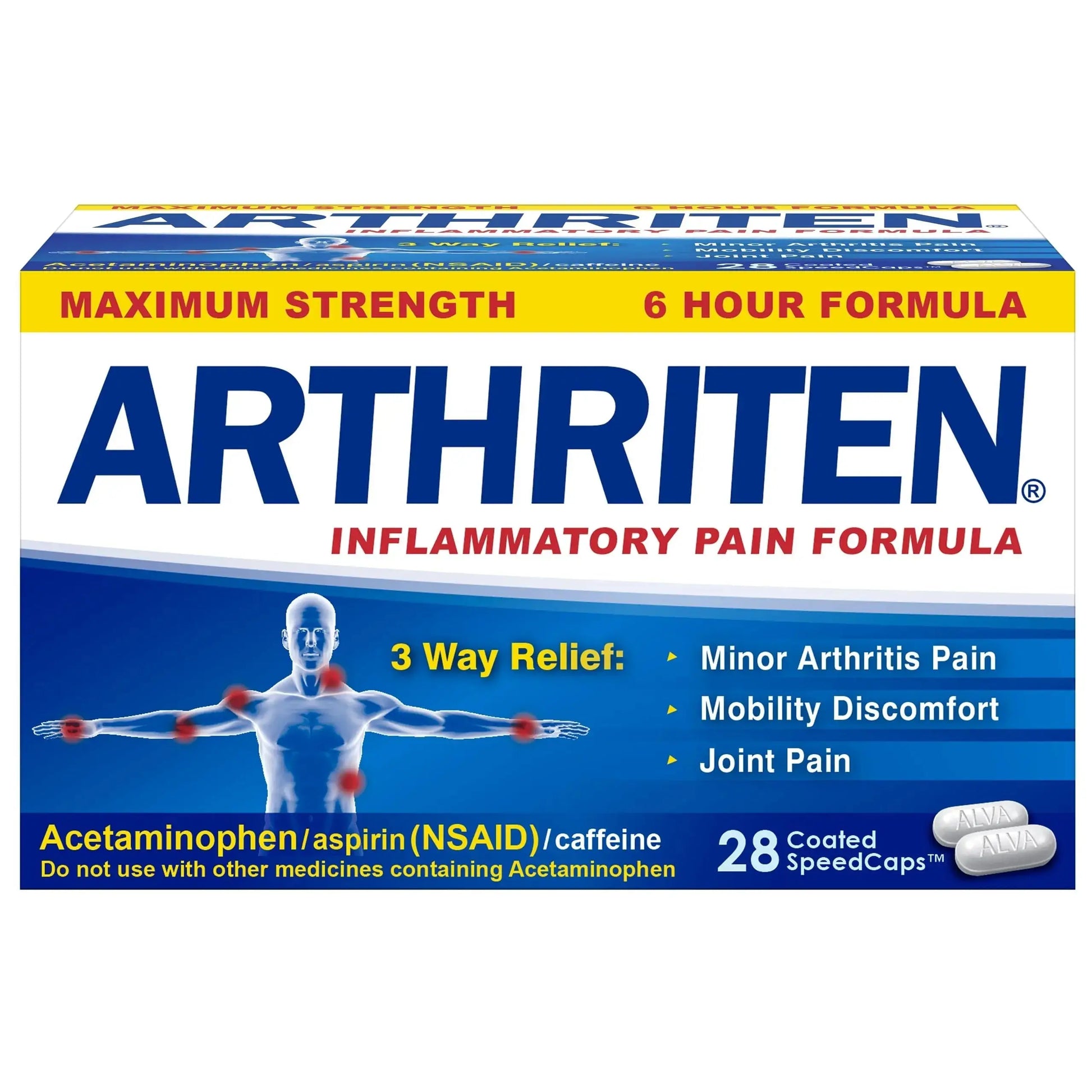 Arthriten Inflammatory Pain Formula Caplets with 3 Active Ingredients: Aspirin, Acetaminophen & Caffeine, White, 28 Count (Pack of 1) ArthritenAu supplements