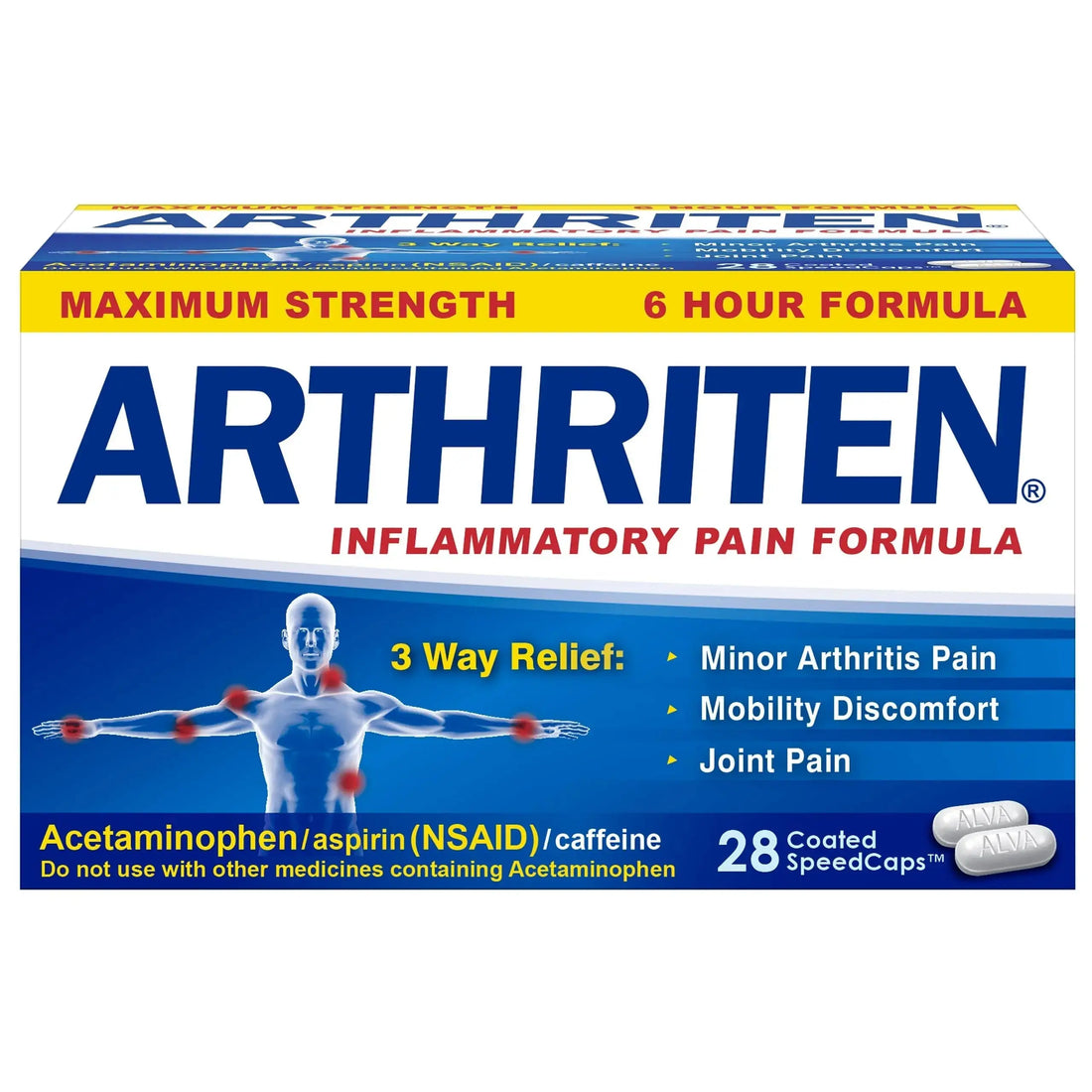Arthriten Inflammatory Pain Formula Caplets with 3 Active Ingredients: Aspirin, Acetaminophen & Caffeine, White, 28 Count (Pack of 1) Arthriten uk supplements