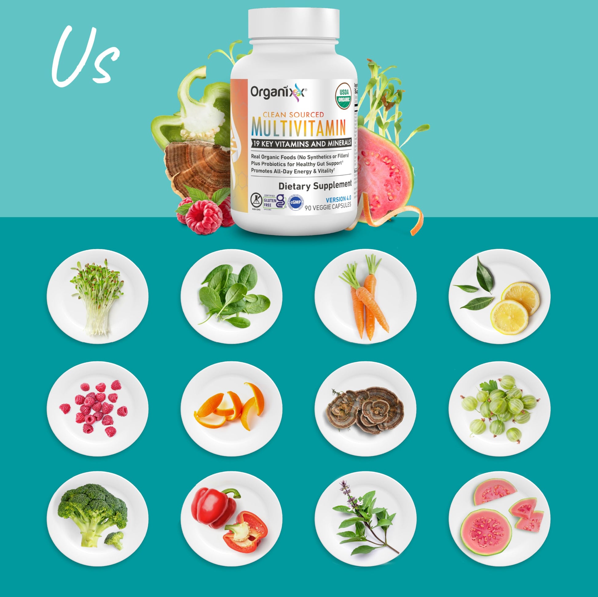 Organixx Clean Sourced Multivitamin for Women & Men, w/Vitamin C, D3, Vitamin B Complex, Probiotics, Organic Fruits & Vegetables, Supports Digestive Gut Health, Immune Support, 90 Vegan Gel Capsules Organixx Au supplements