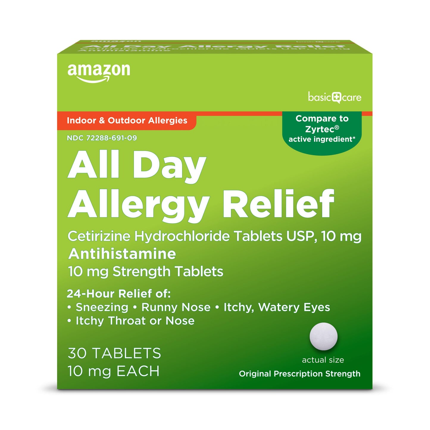 Amazon Basic Care All Day Allergy, Cetirizine Hydrochloride Tablets, 10 mg, 24-Hour Relief for Sneezing, Runny Nose, Itchy Eyes & Throat, Indoor & Outdoor Allergy Relief, 30 Count Amazon Basic Care buy supplements Au
