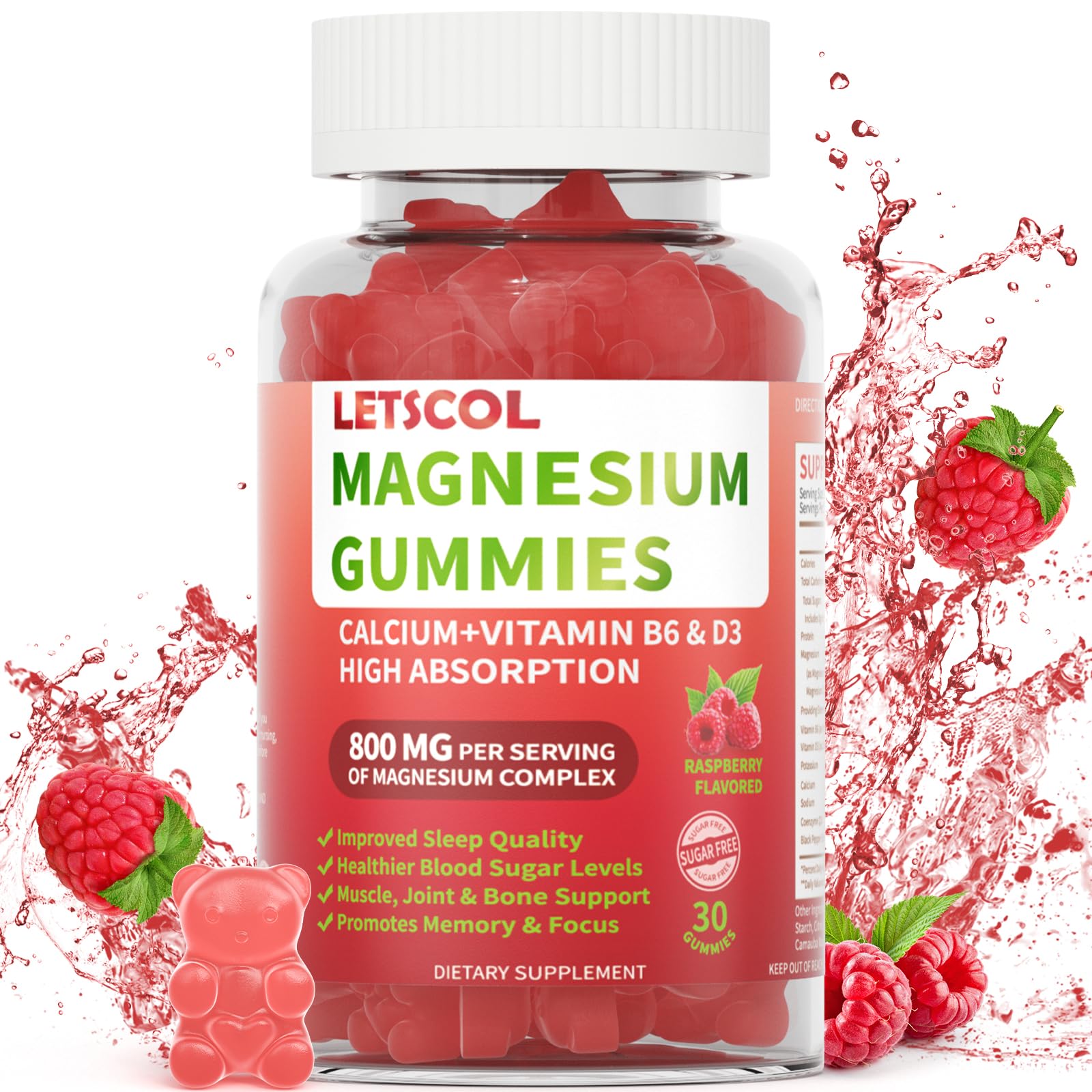 LETSCOL Magnesium Glycinate Gummies 800mg Per Serving, Sugar Free Magnesium Supplement with Magnesium Malate, Calcium, Vitamin D3, B6, CoQ10 for Calm Support & Zzz for Adults Kids LETSCOL Au supplements