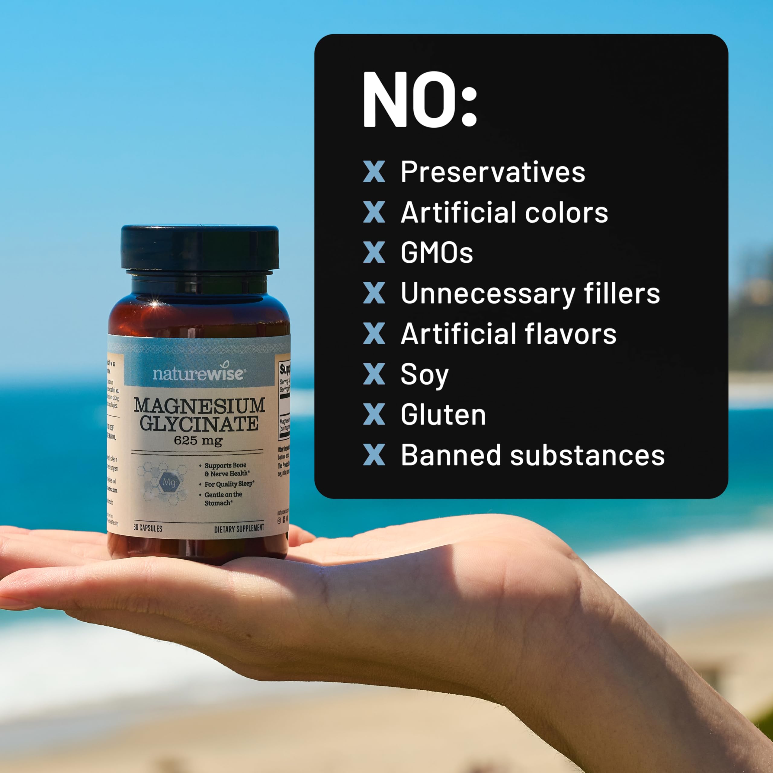 NatureWise Magnesium Glycinate 625 mg - High Absorption Chelated Magnesium Glycinate for Sleep, Relaxation, Muscle & Bones* - Gentle on Stomach, Vegan, Non-GMO - 30 Capsules[30-Day Supply] NatureWise Au supplements